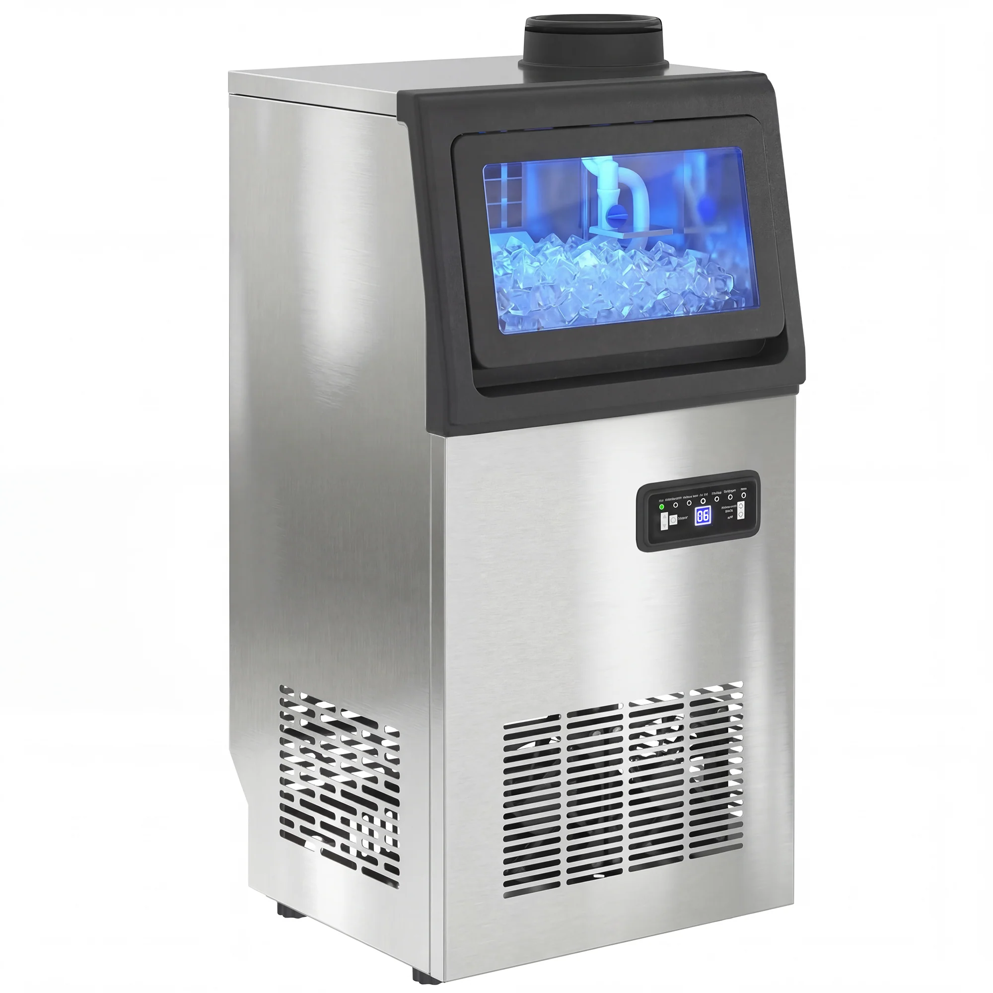 Machine à Gla?ons Commerciale 36 kg/24H, Acier inoxydable, Ice Maker Professionnel, Capacité 7,5 kg, 36 Cubes par 10 Minutes, Nettoyage Automatique, Minuterie, à Encastrer ou à Poser, Argenté - Image 8