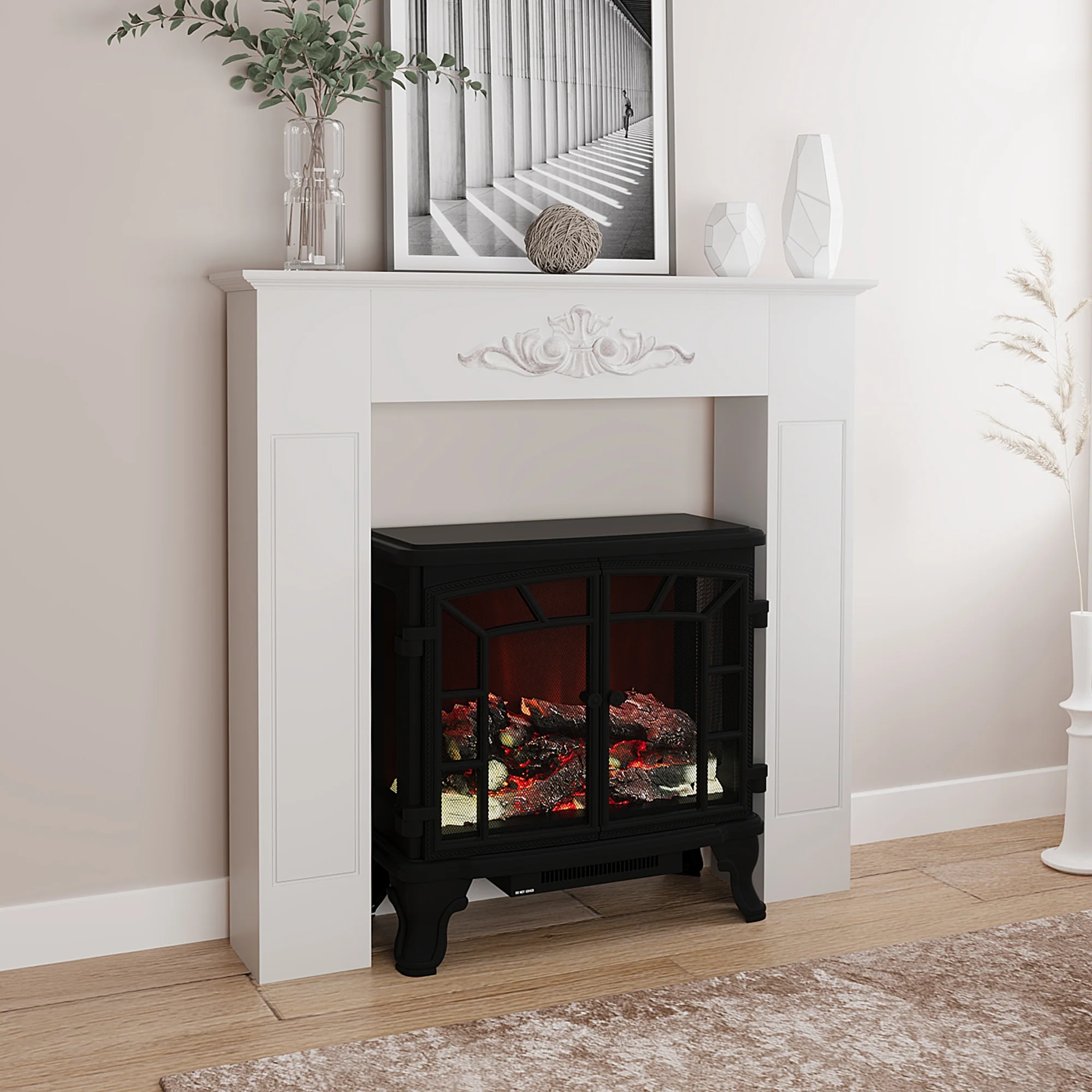 Manteau de cheminée encadrement cadre décoratif pour cheminée électrique 101 x 19 x 100 cm bois massif blanc - Image 3