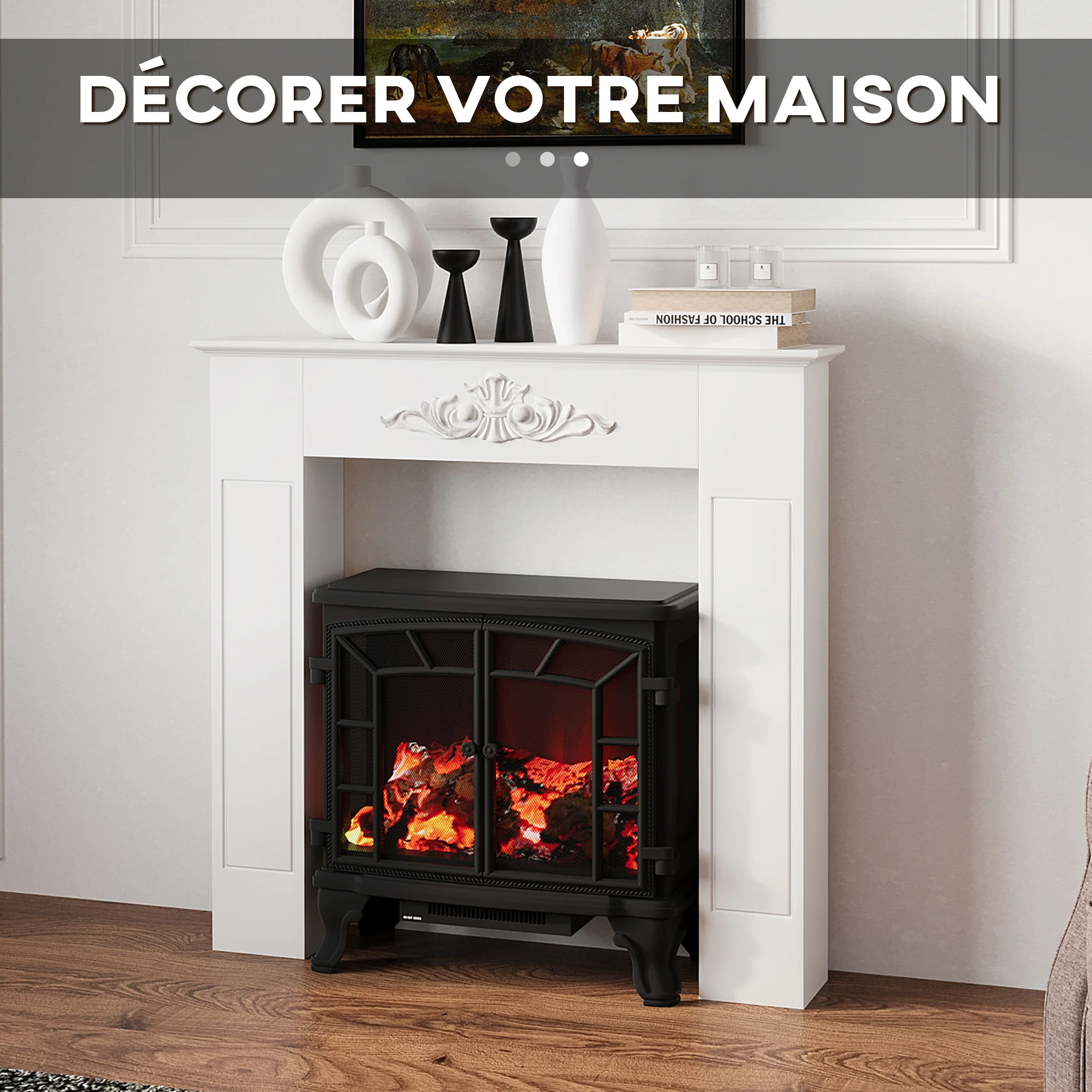 Manteau de cheminée encadrement cadre décoratif pour cheminée électrique 101 x 19 x 100 cm bois massif blanc - Image 5