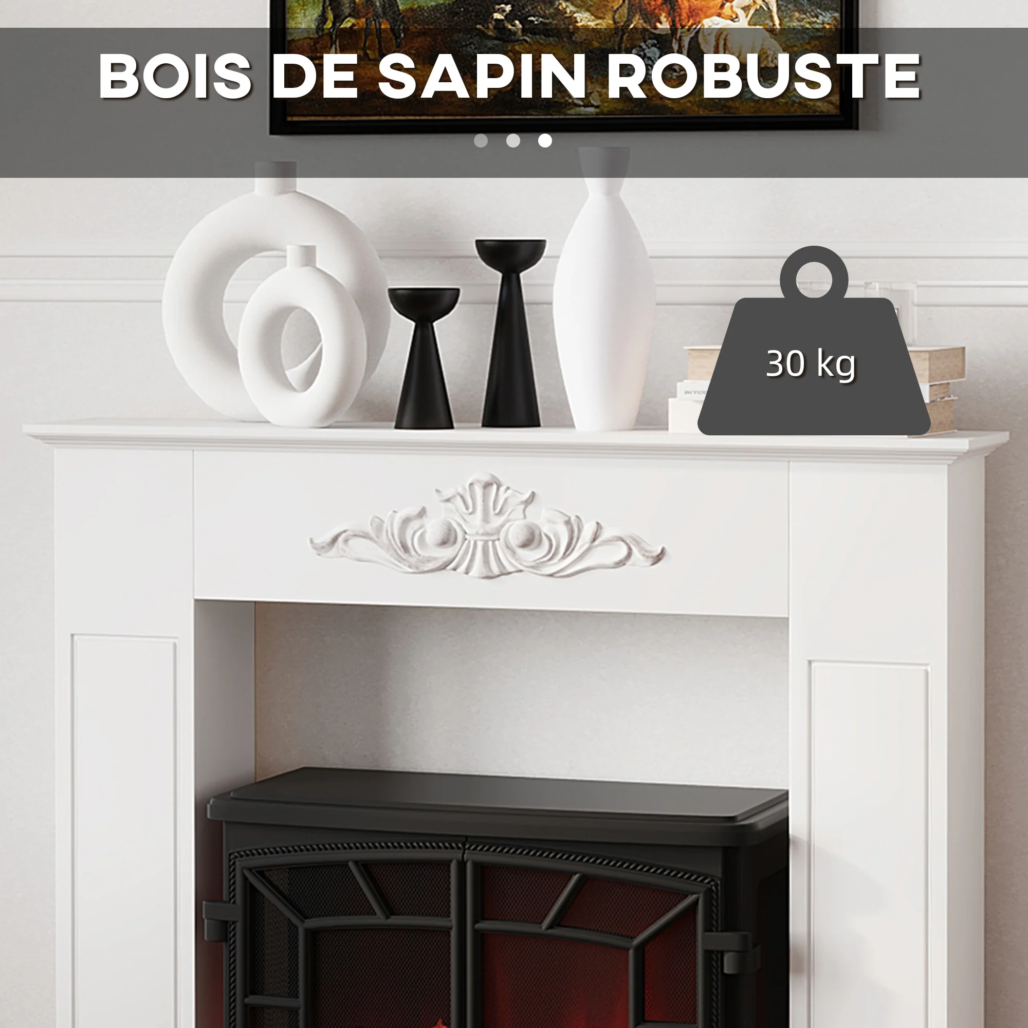 Manteau de cheminée encadrement cadre décoratif pour cheminée électrique 101 x 19 x 100 cm bois massif blanc - Image 6