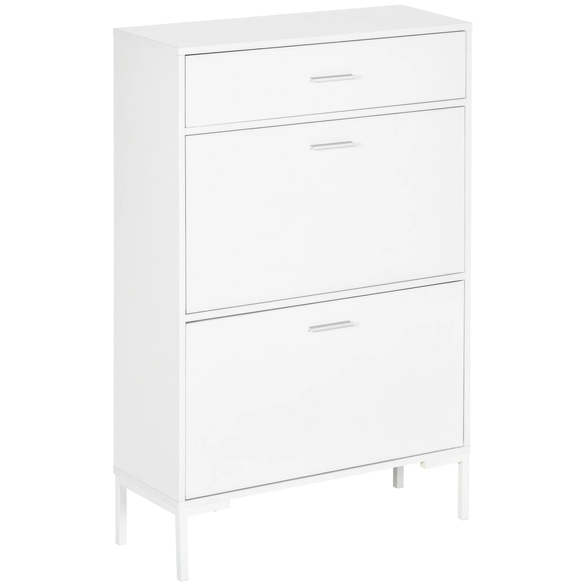Meuble à chaussures 12 paires, armoire à chaussures étroite avec 2 tiroirs rabattables, 1 tiroir et étagères réglables, style moderne, pour couloir, entrée, 75 x 26 x 110 cm, blanc - Image 2