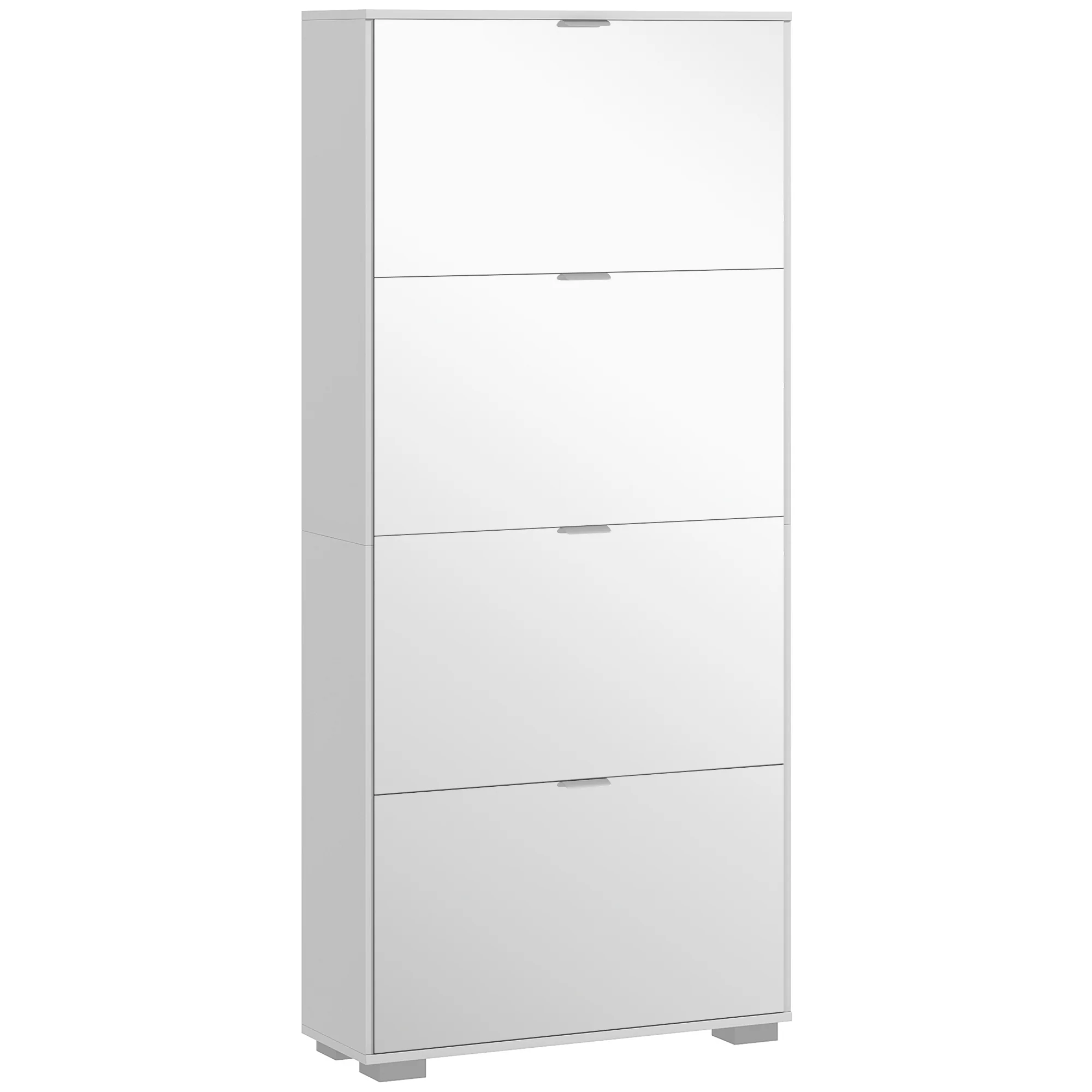 Meuble à chaussures 2 en 1 armoire à chaussures étroite fa?ades miroir, 4 portes abattants, étagères réglables, gain de place, 76l x 26P x 168H cm blanc - Image 2