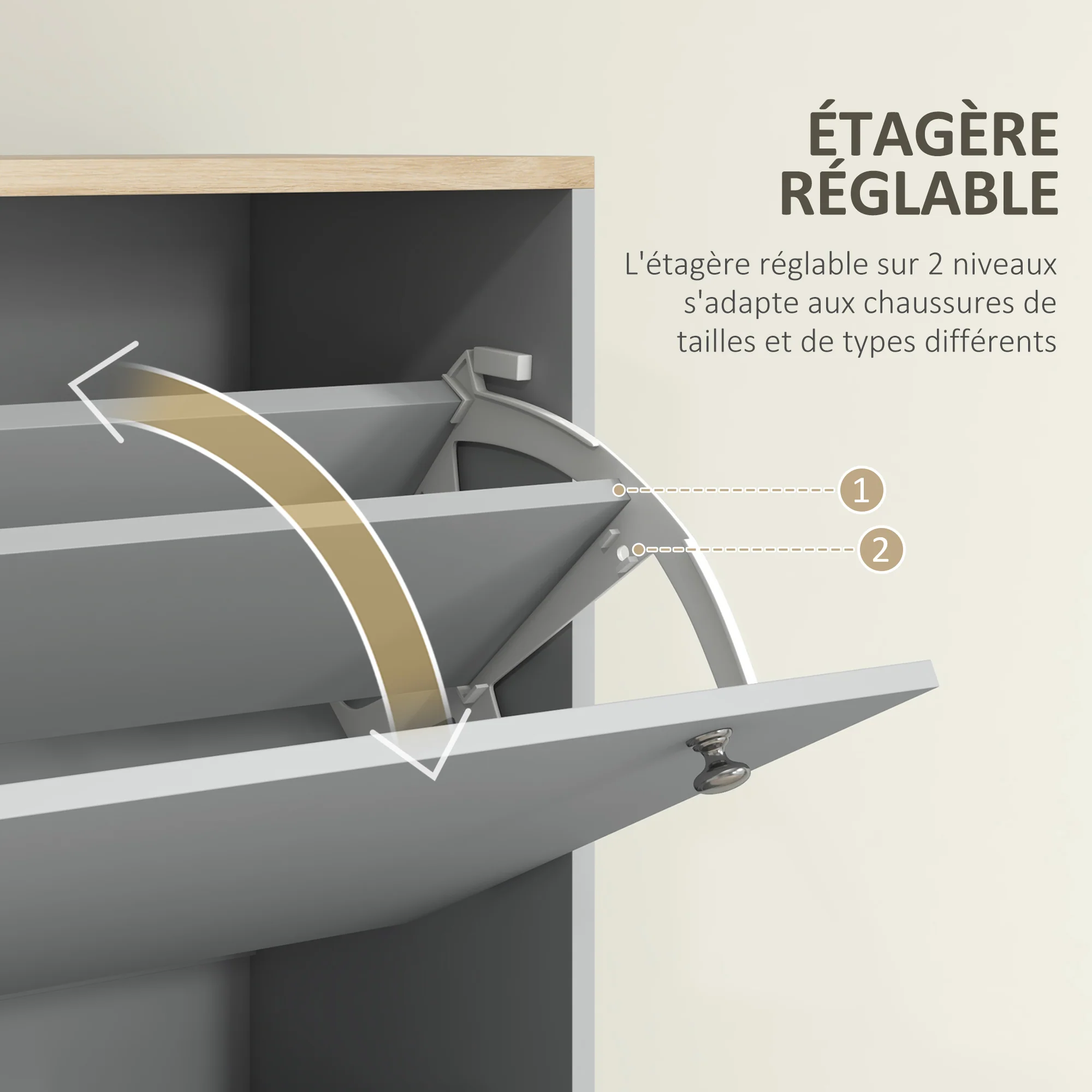 Meuble à chaussures 24 paires, armoire à chaussures étroite, meuble d'entrée avec 3 tiroirs rabattables et étagères réglables, pour couloir et entrée, 80x23,5x121cm, gris - Image 6