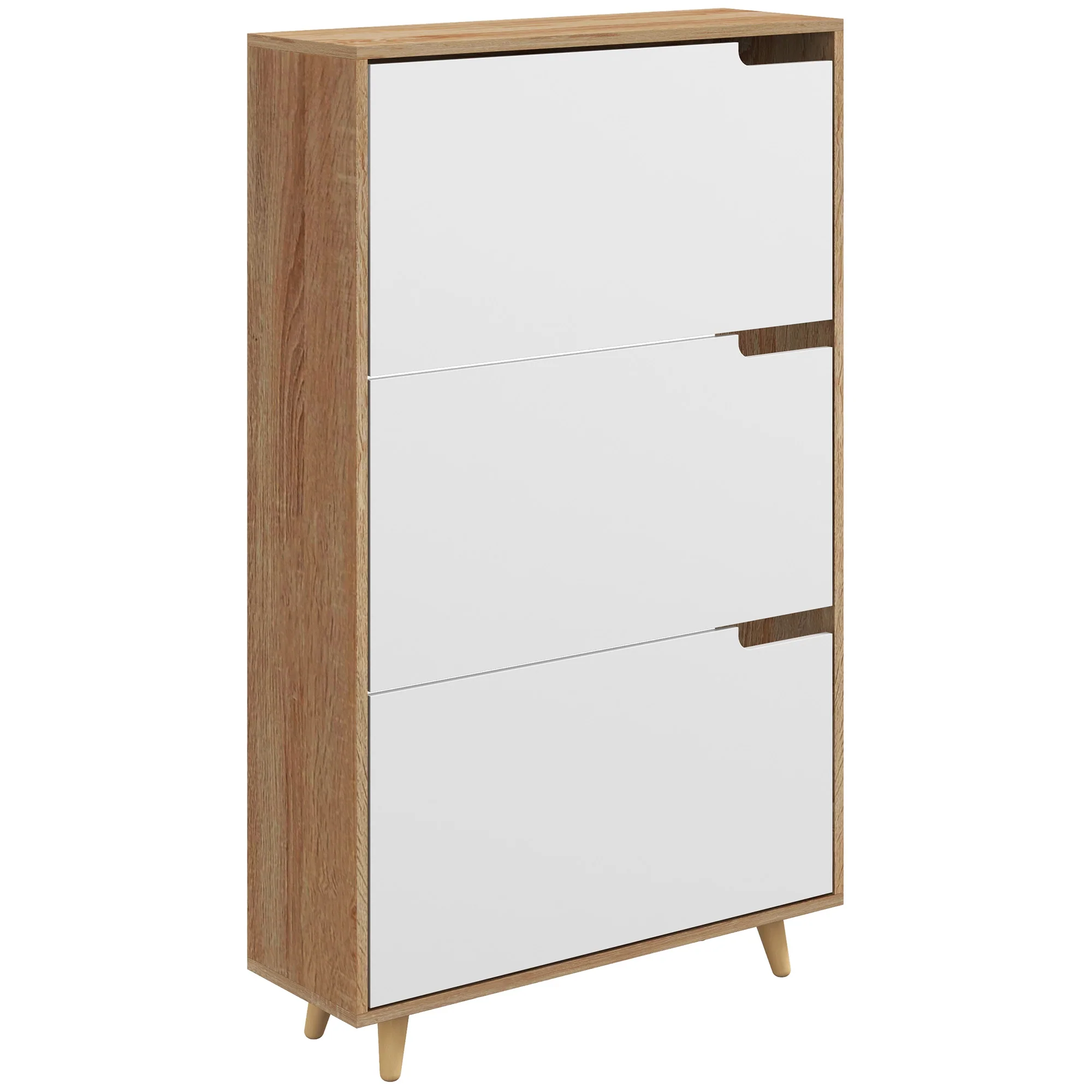 Meuble à chaussures 3 abattants, armoire à chaussures, avec étagère réglable, 72L x 24l x 119H cm, naturel et blanc - Image 11
