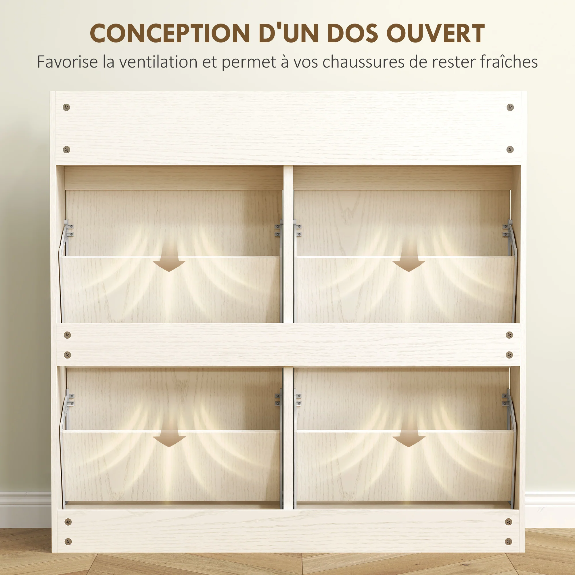 Meuble à chaussures 8 paires, armoire à chaussures étroite, meuble d'entrée avec 2 tiroirs coulissants et 4 tiroirs rabattables, pour couloir et entrée, 98 x 19,2 x 95,3 cm, blanc - Image 8