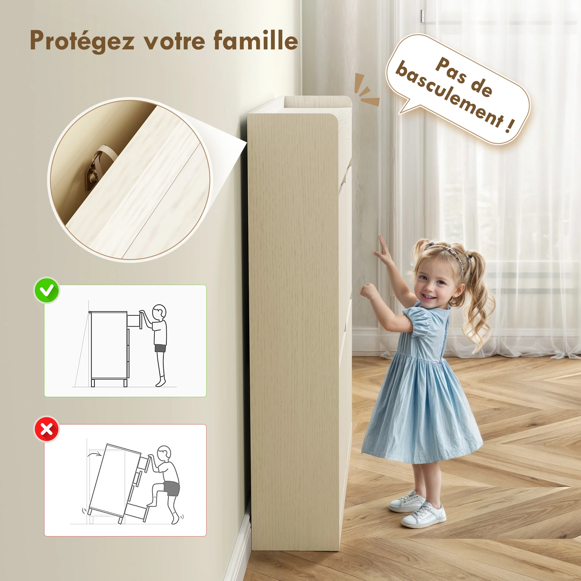 Meuble à chaussures 8 paires, armoire à chaussures étroite, meuble d'entrée avec 2 tiroirs coulissants et 4 tiroirs rabattables, pour couloir et entrée, 98 x 19,2 x 95,3 cm, blanc - Image 9