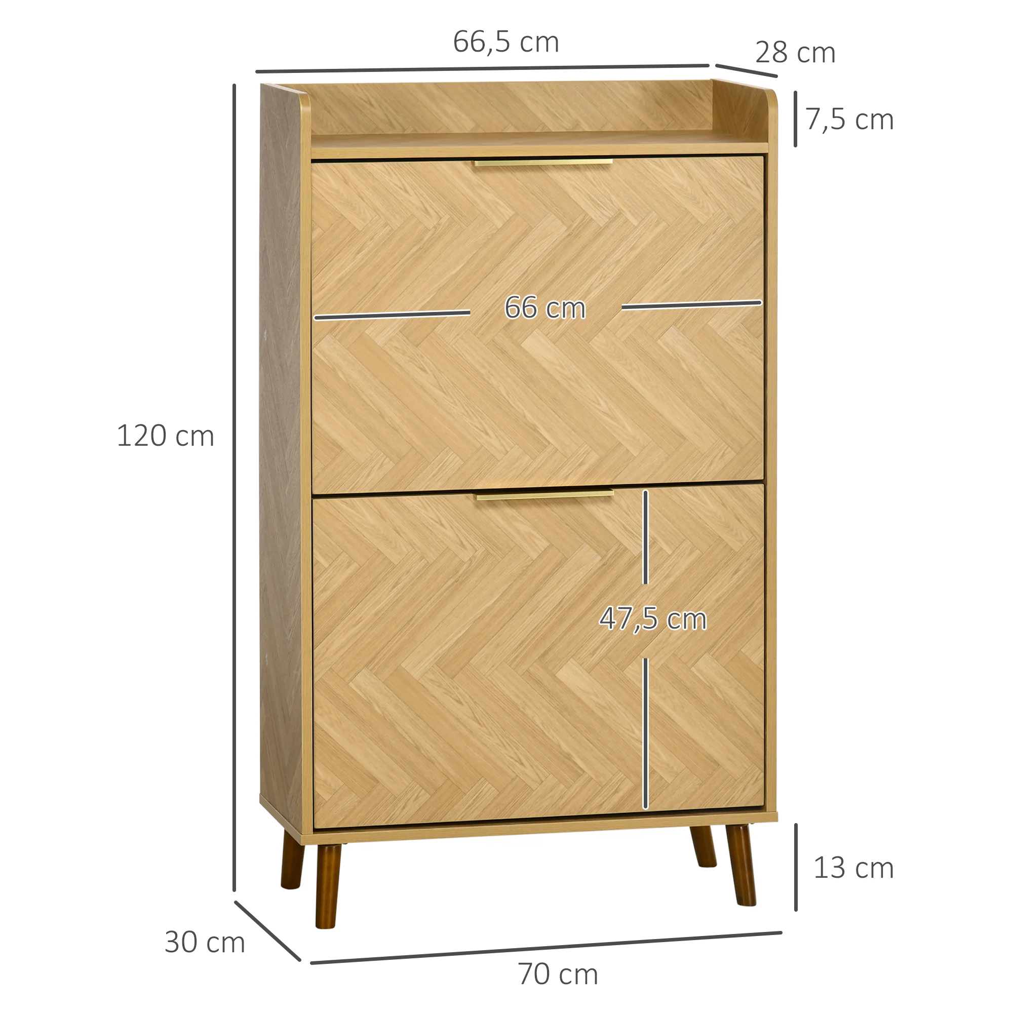 Meuble à chaussures à 2 abattants, étagère à chaussures style vintage, pour petit entrée, salon, chambre, 70 x 30 x 120 cm - Image 4