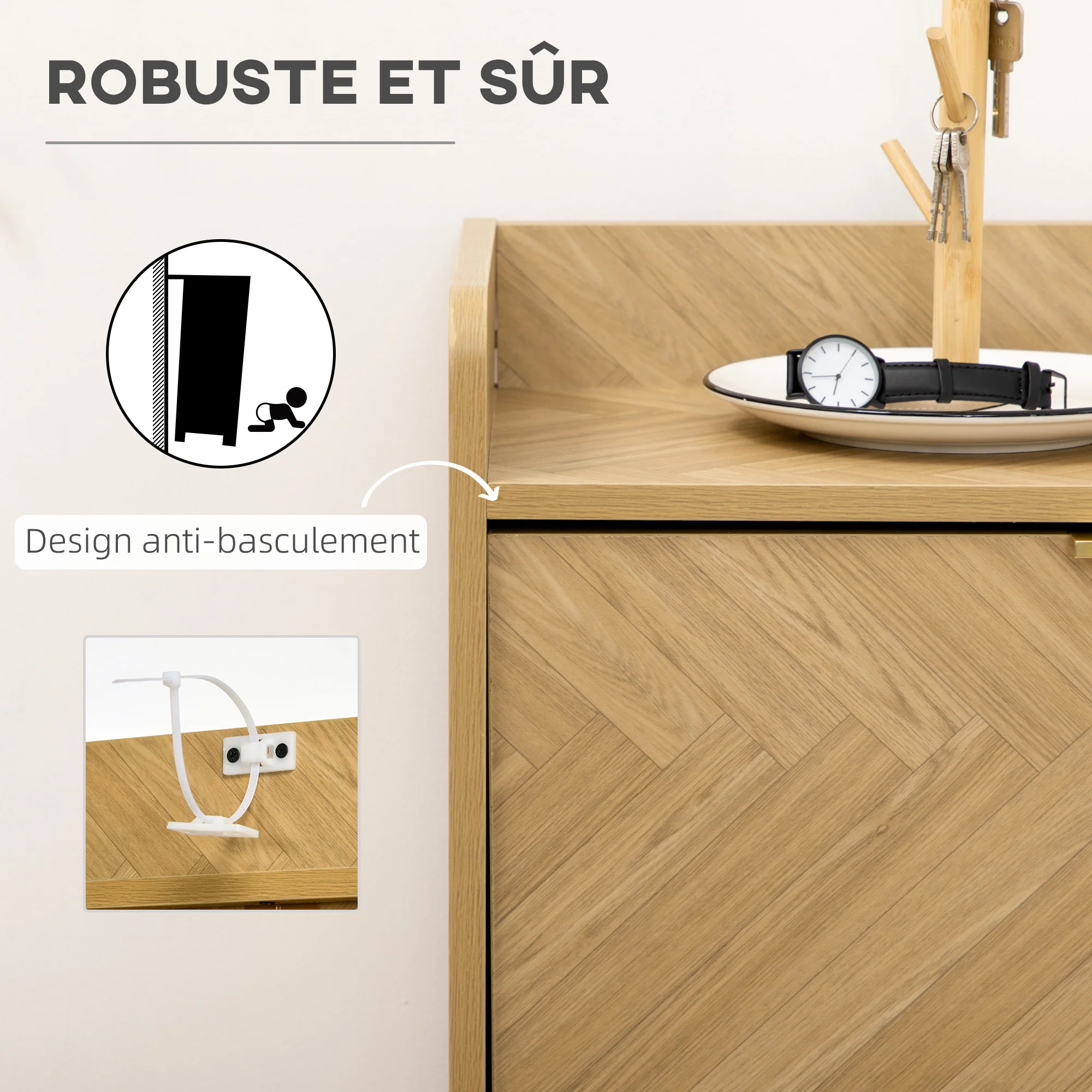 Meuble à chaussures à 2 abattants, étagère à chaussures style vintage, pour petit entrée, salon, chambre, 70 x 30 x 120 cm - Image 6