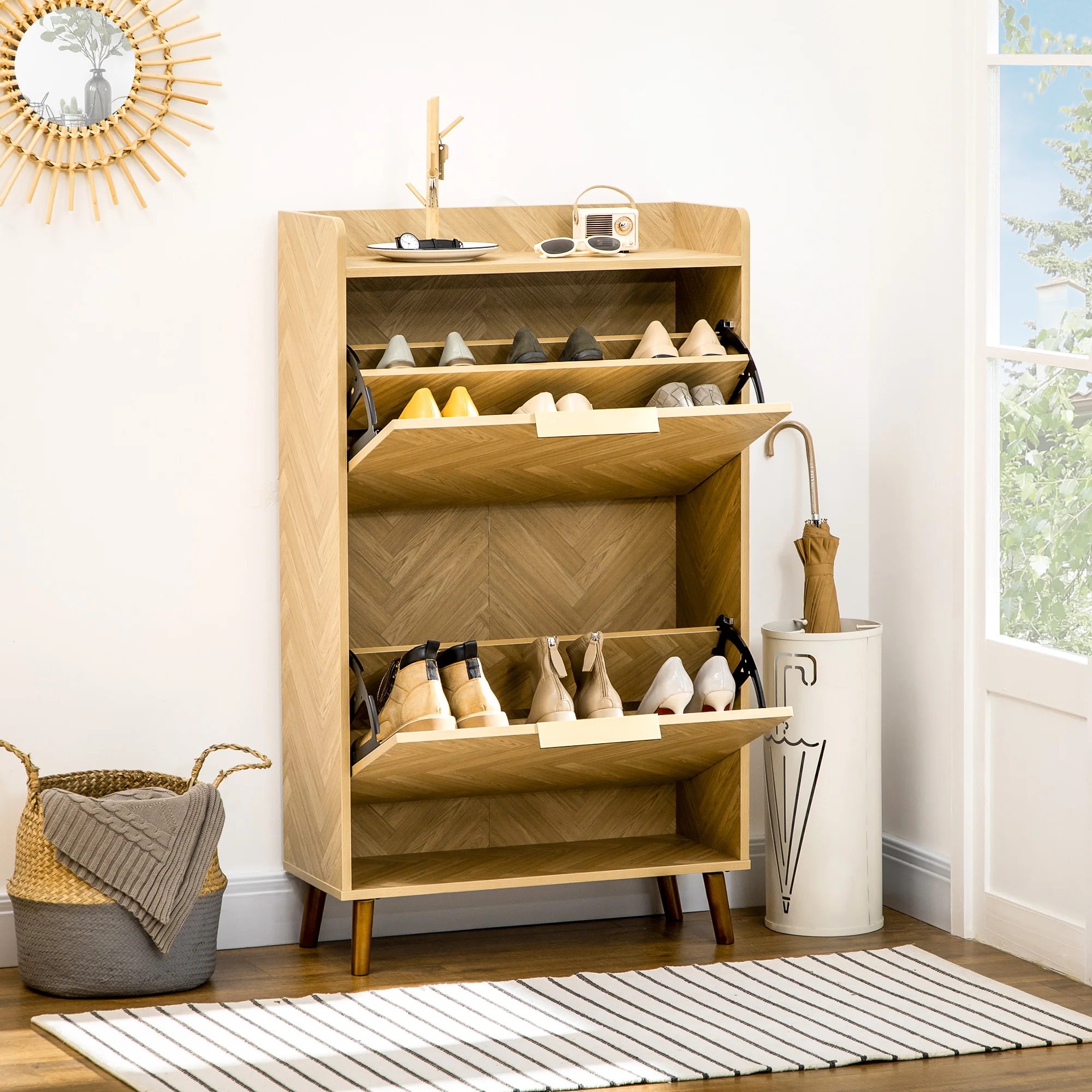 Meuble à chaussures à 2 abattants, étagère à chaussures style vintage, pour petit entrée, salon, chambre, 70 x 30 x 120 cm - Image 8