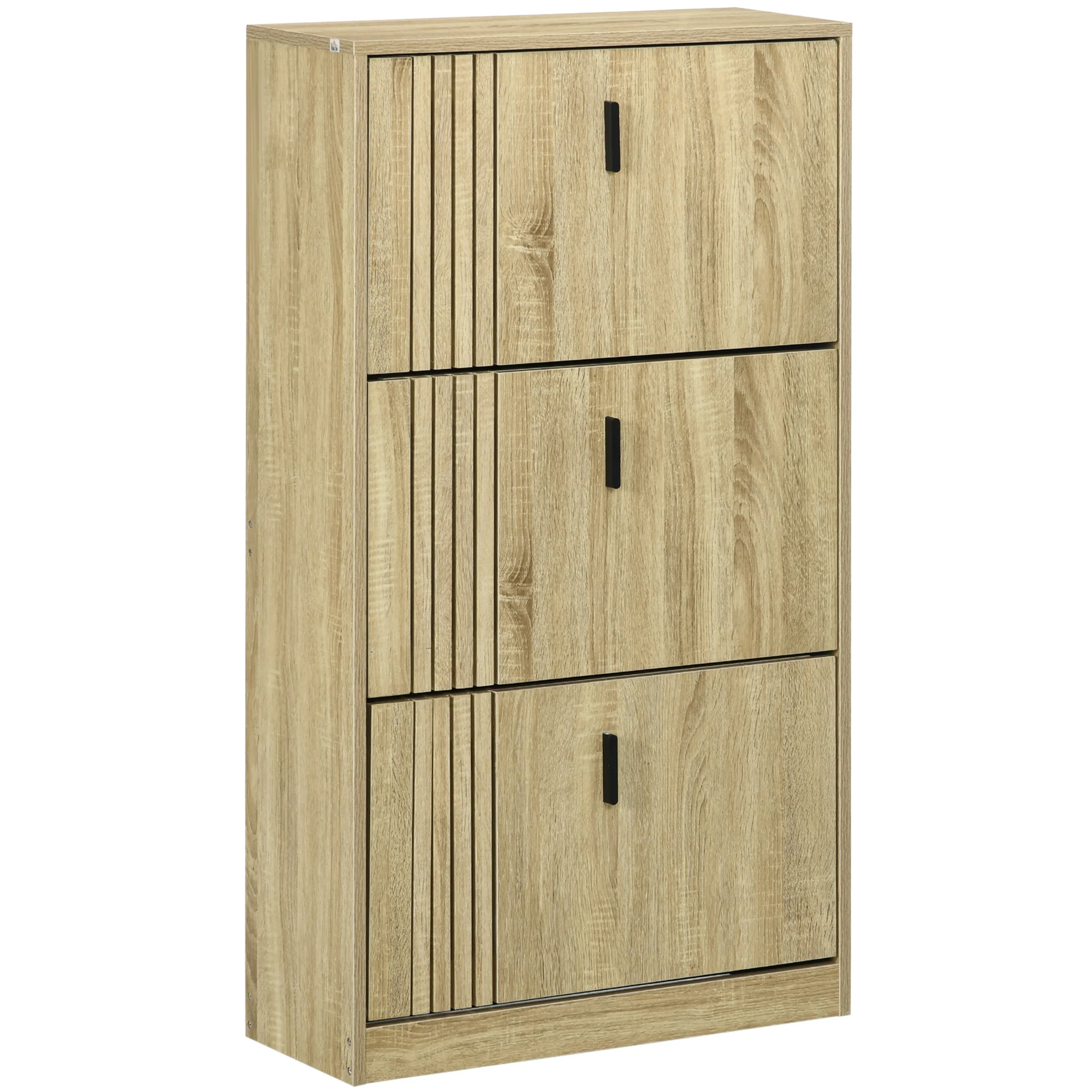 Meuble à chaussures à 3 abattants, 18 paires, armoire à chaussures 3 compartiments, grande capacité pour entrée, couloir, salon, 63 x 24 x 117 cm, chêne - Image 11