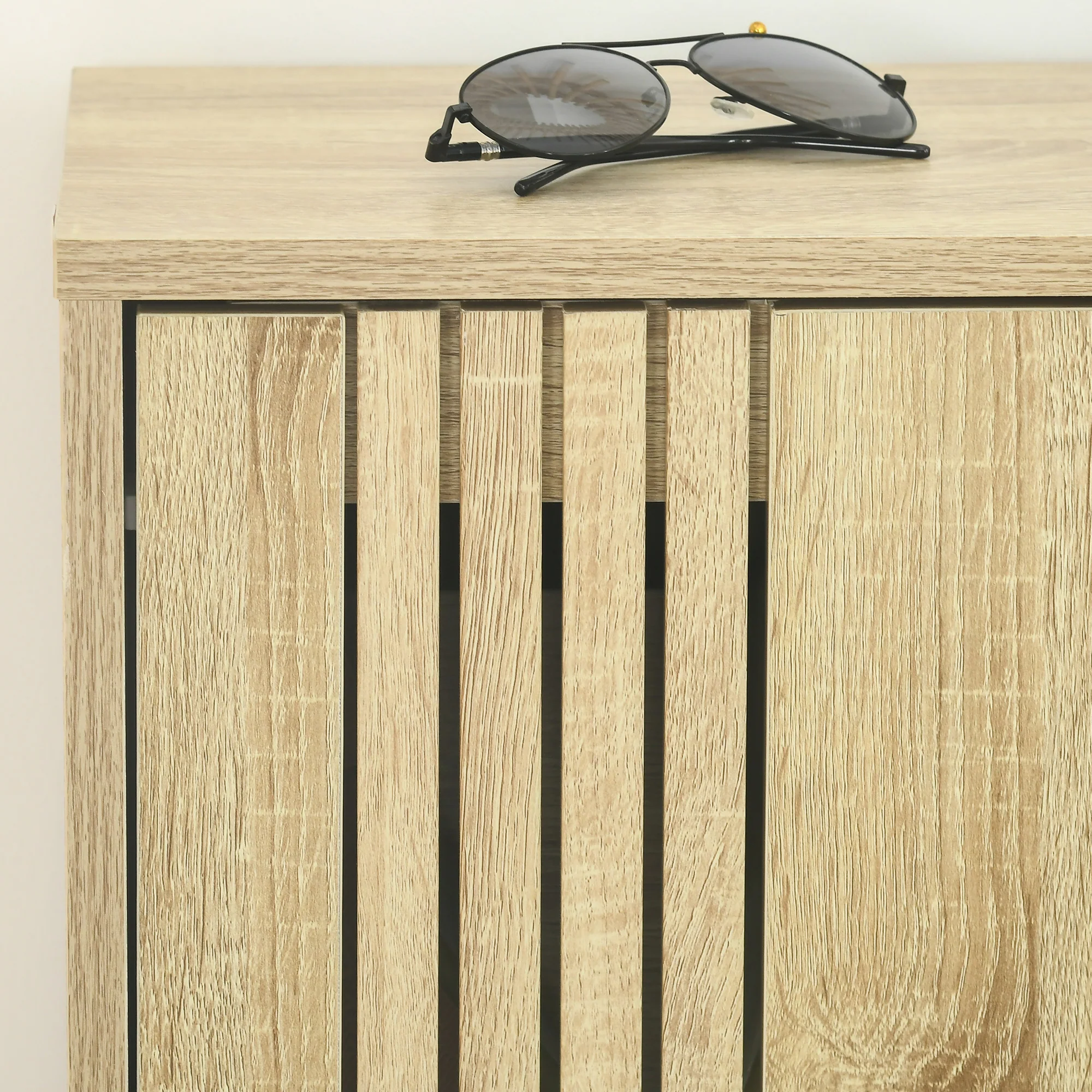 Meuble à chaussures à 3 abattants, 18 paires, armoire à chaussures 3 compartiments, grande capacité pour entrée, couloir, salon, 63 x 24 x 117 cm, chêne - Image 9