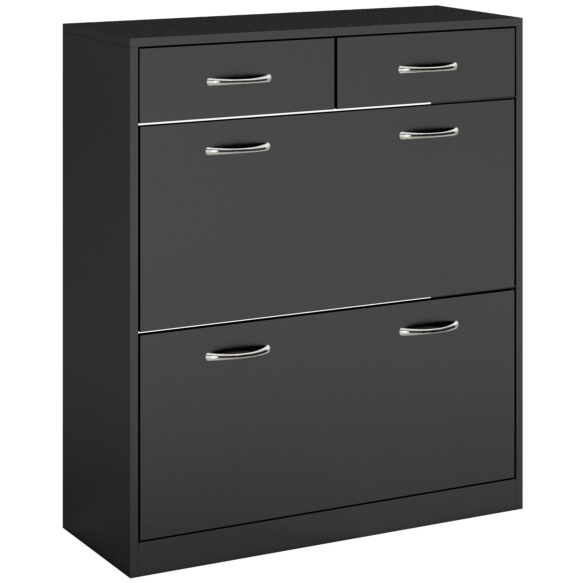 Meuble à chaussures armoire à chaussures - 2 tiroirs et 2 portes abattantes avec étagère réglable - 80 x 30 x 91,5 cm - poignées en aluminium, noir - Image 2