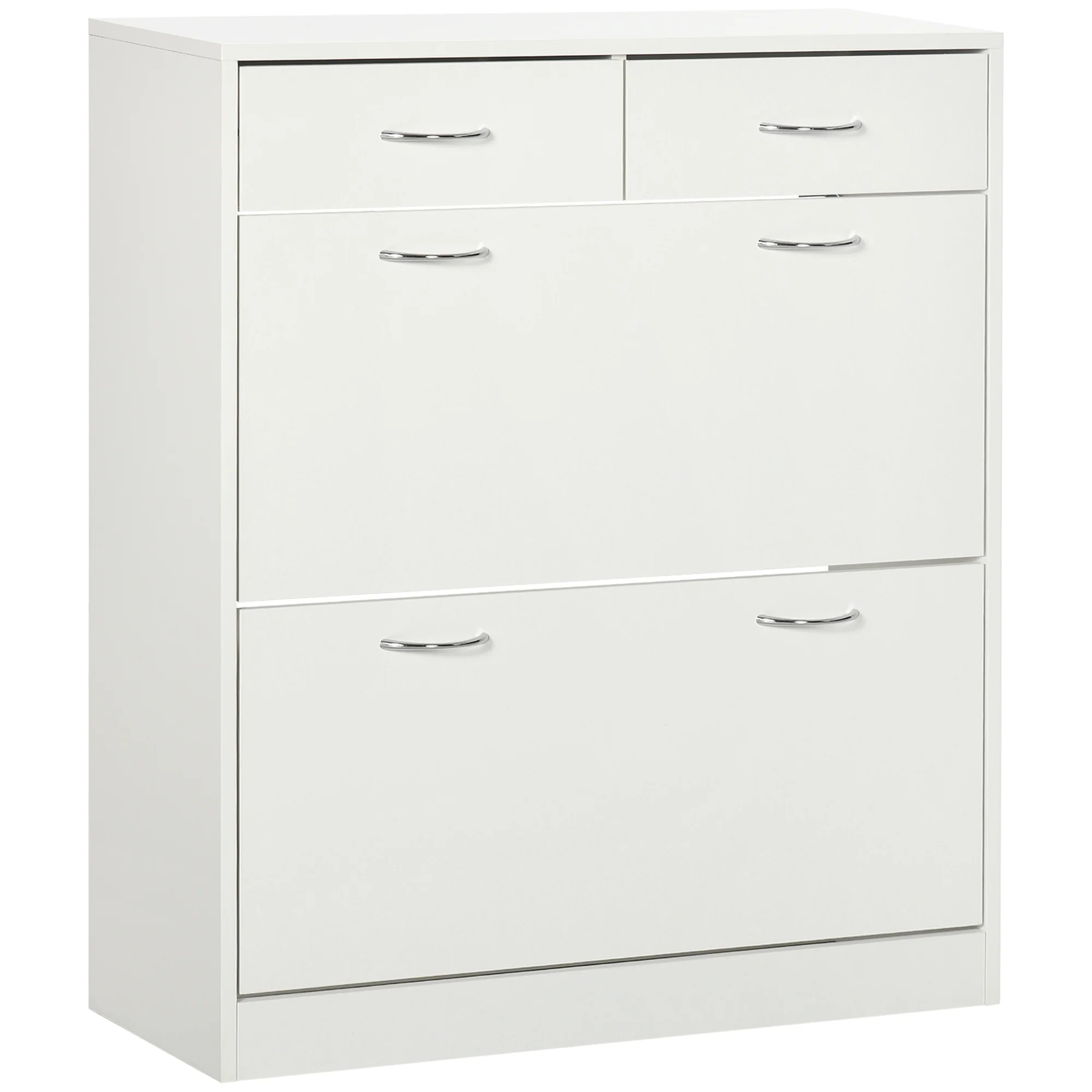 Meuble à chaussures armoire à chaussures - 2 tiroirs et 2 portes abattantes avec étagère réglable - 80 x 30 x 91,5 cm - poignées en aluminium, blanc - Image 11