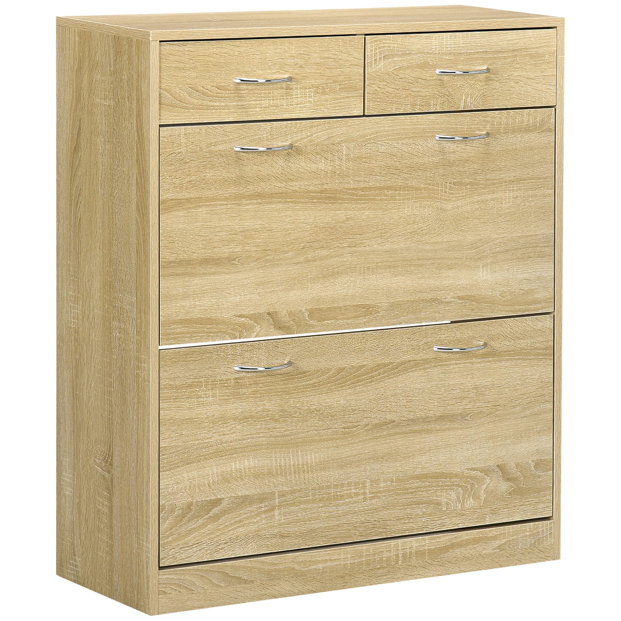 Meuble à chaussures armoire à chaussures - 2 tiroirs et 2 portes abattantes avec étagère réglable - 80 x 30 x 91,5 cm - poignées alu. naturel - Image 11