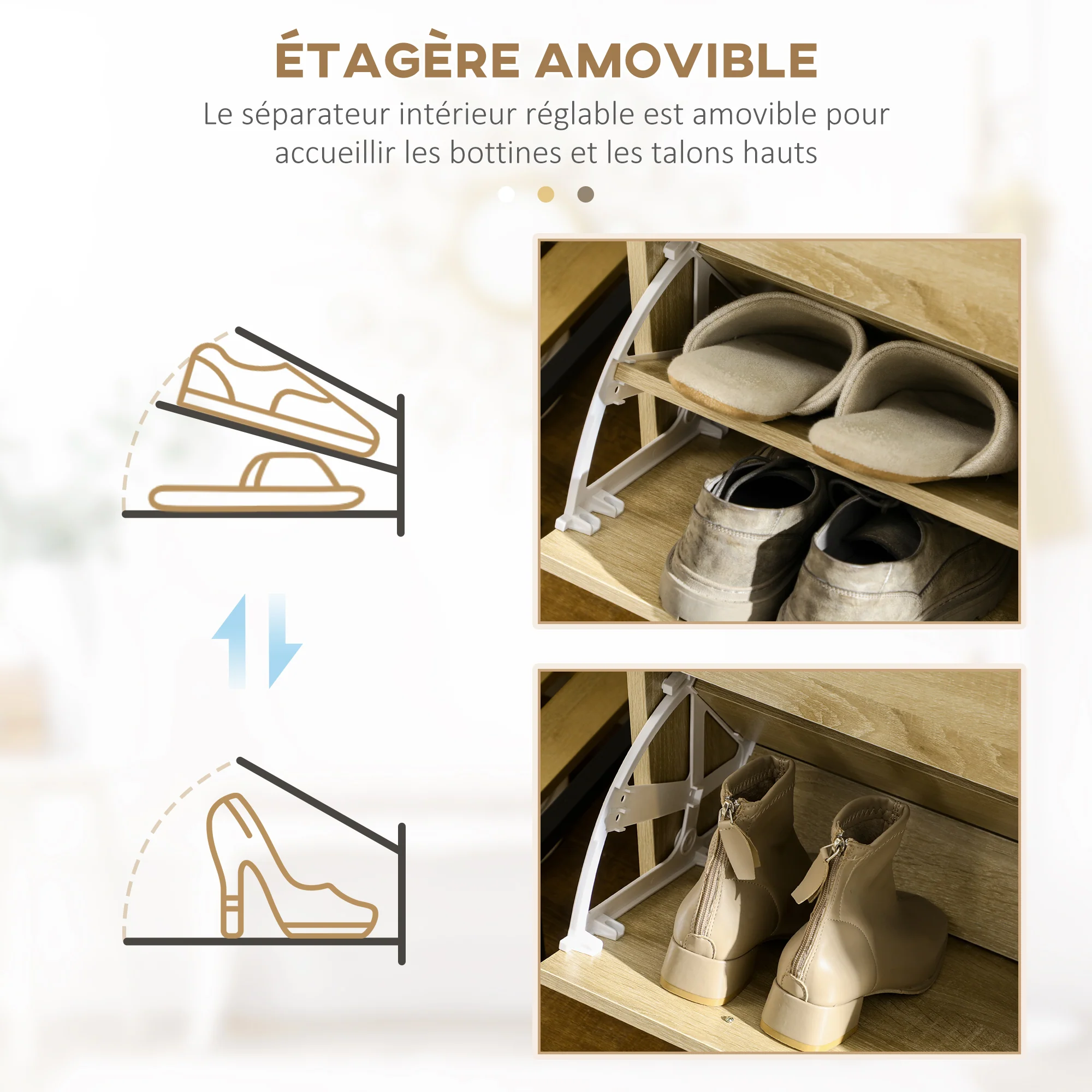 Meuble à chaussures armoire à chaussures - 2 tiroirs et 2 portes abattantes avec étagère réglable - 80 x 30 x 91,5 cm - poignées alu. naturel - Image 7