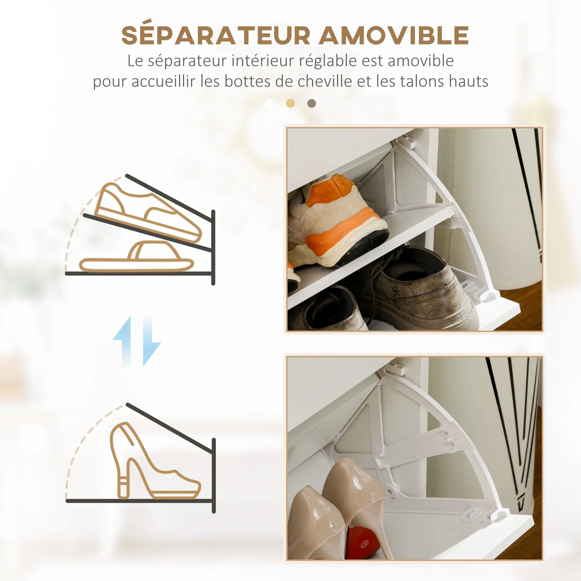 Meuble à chaussures armoire à chaussures - 2 tiroirs et 2 portes abattantes avec étagère réglable - 80 x 30 x 91,5 cm - poignées en aluminium, blanc - Image 7