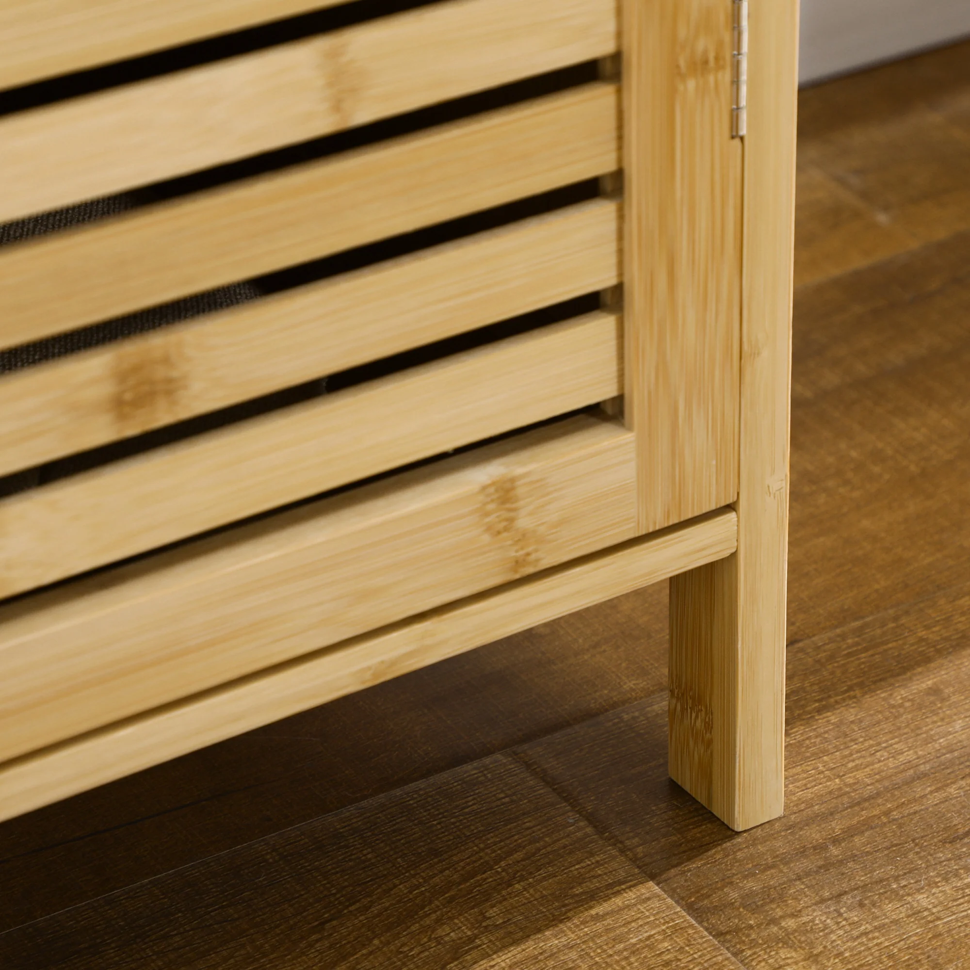 Meuble à chaussures armoire à chaussures style naturel - 3 portes ajourées et étagères en bambou - dim. 100L x 35l x 80H cm bois naturel - Image 10