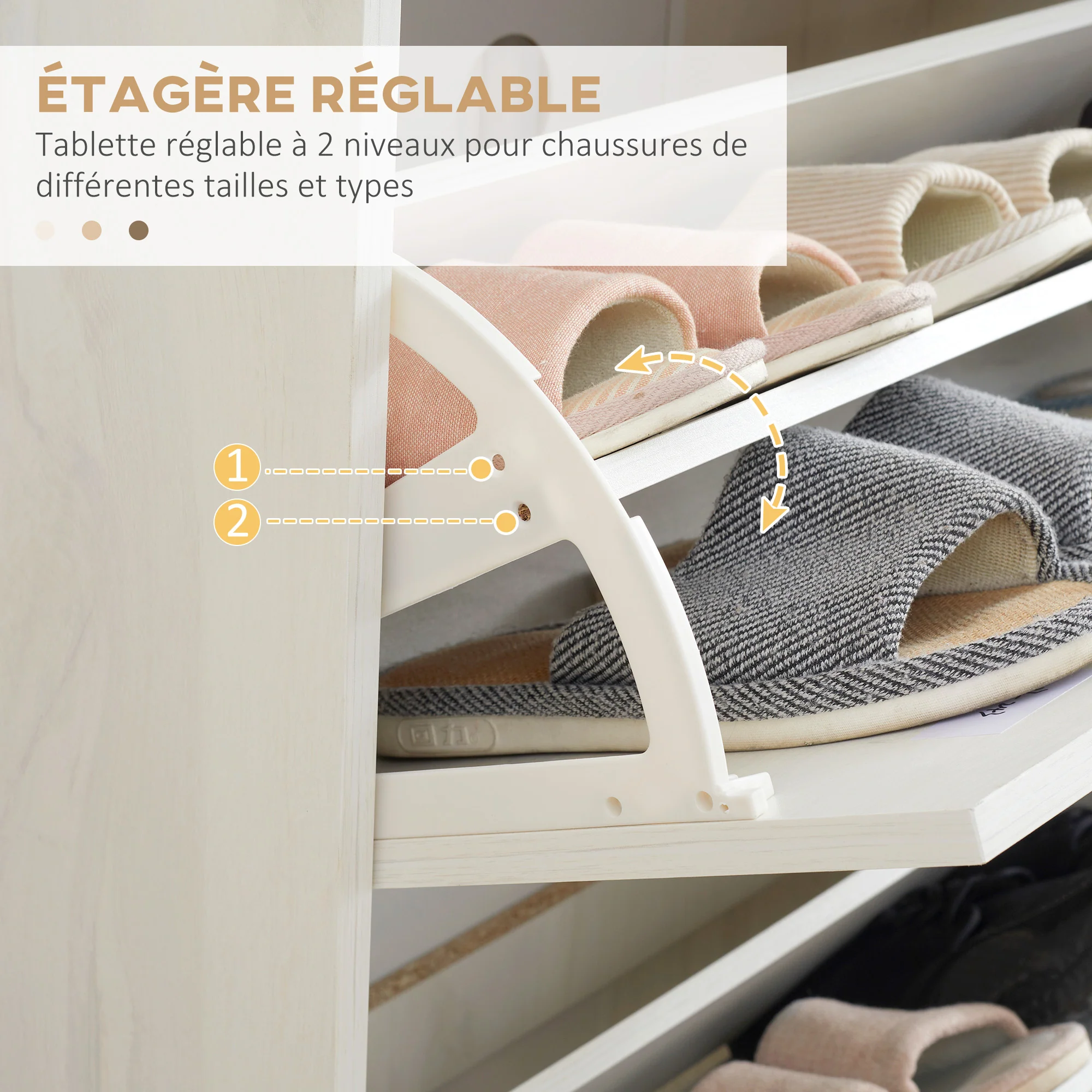 Meuble à chaussures étagère à chaussures style scandinave 3 abattants aspect bois - 70 x 23,5 x 122 cm - crème - Image 6
