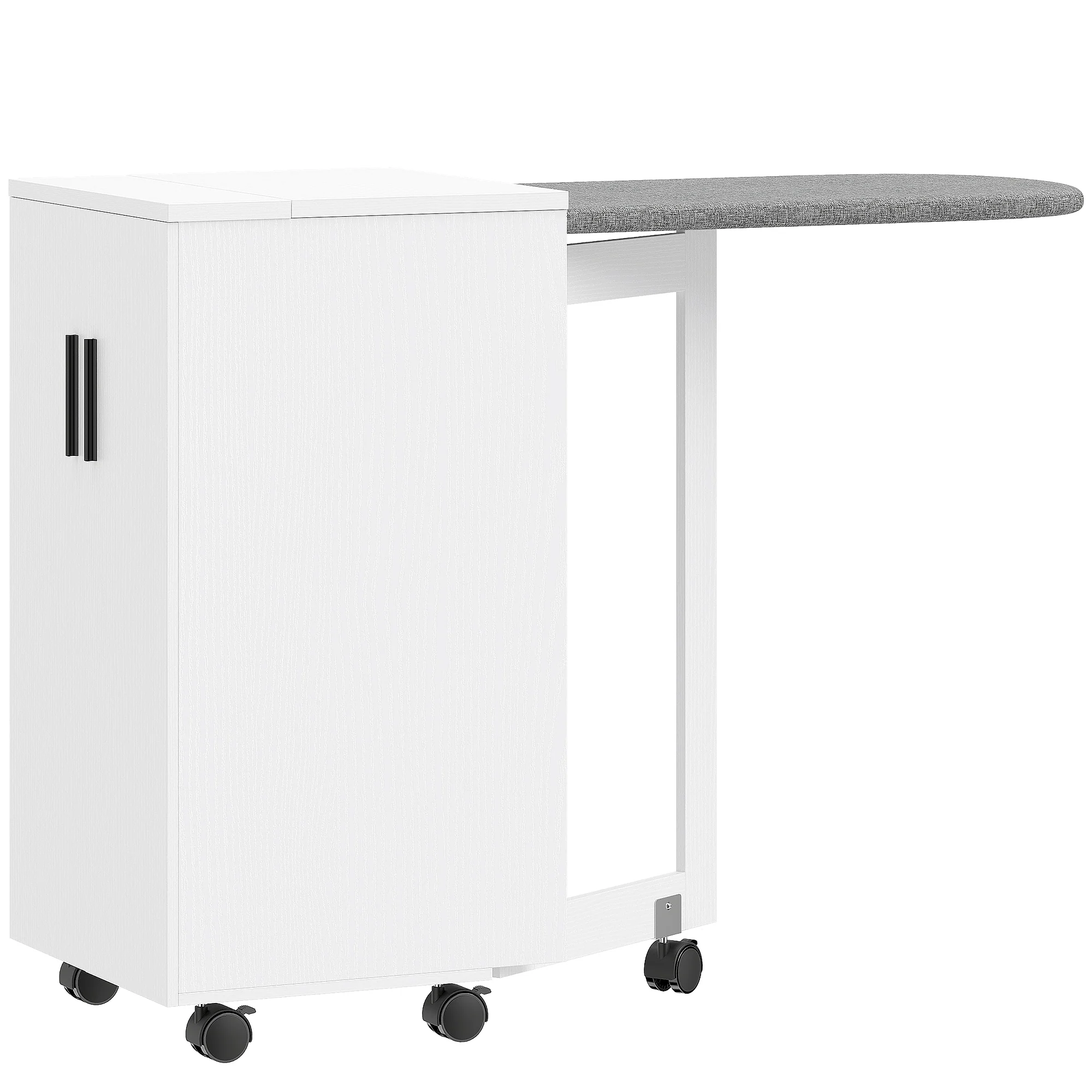 Meuble à repasser 2 en 1, table à repasser pliante sur roulettes avec étagère réglable et charnières à fermeture douce, meuble rangement pour petits espaces, buanderie, 128 x 43 x 83 cm, blanc - Image 2