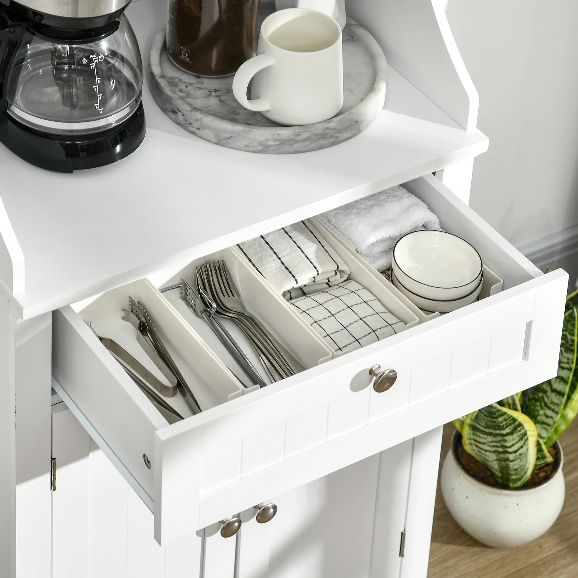 Meuble armoire micro-ondes pour cuisine avec 1 tiroir, 2 Portes 60 x 40 x 122,5 cm - MDF - Blanc - Image 9