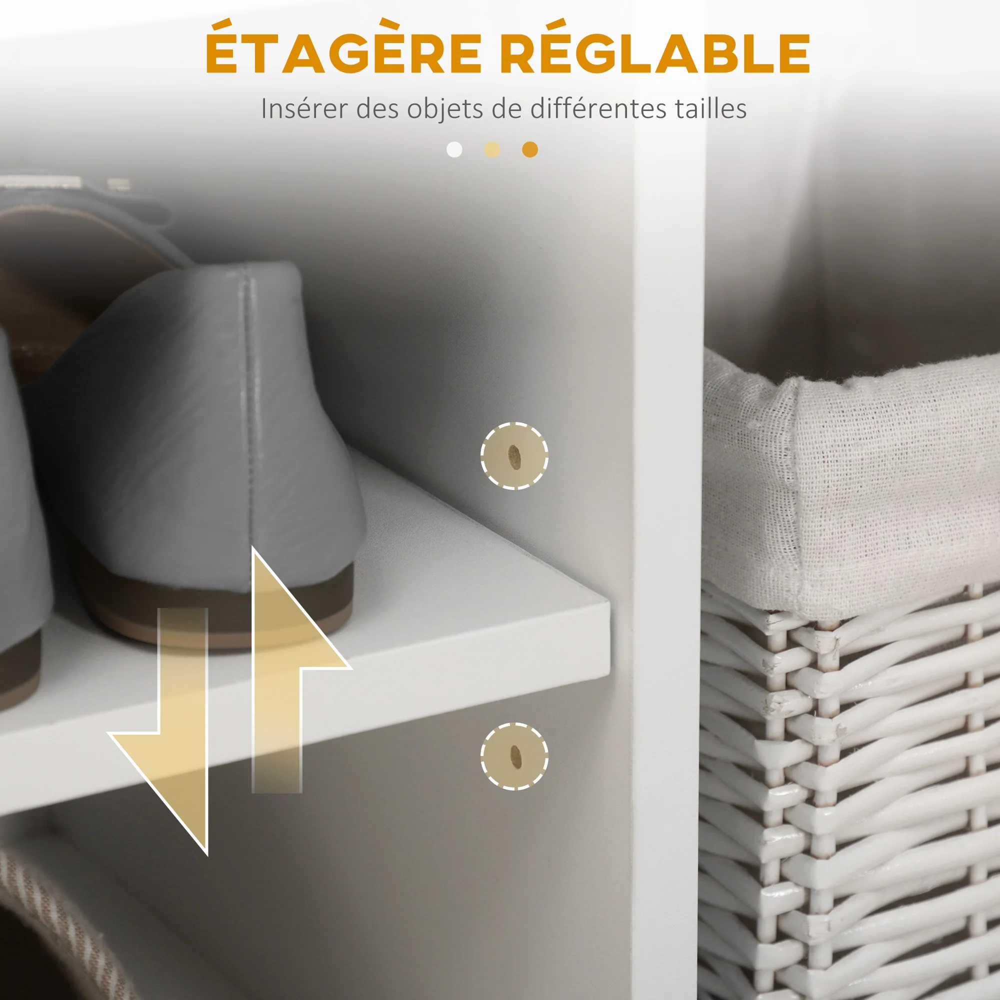 Meuble Chaussures Banc à Chaussures 2 Niveaux Rangement, Niche + Coffre intégré avec Coussin Blanc - Image 8