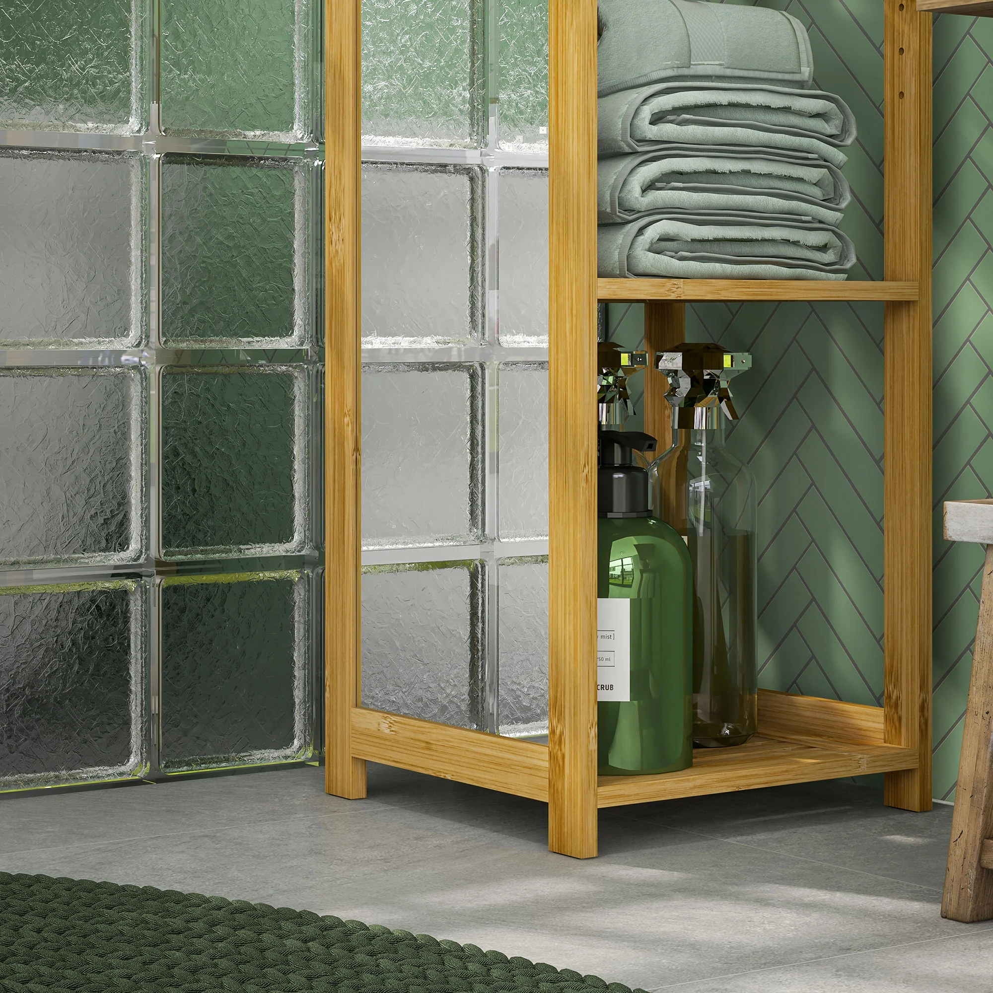 Meuble colonne de salle de bain avec miroir étagère de rangements à 6 étagères support en bambou naturel, 35L x 35l x 168H cm - Image 10