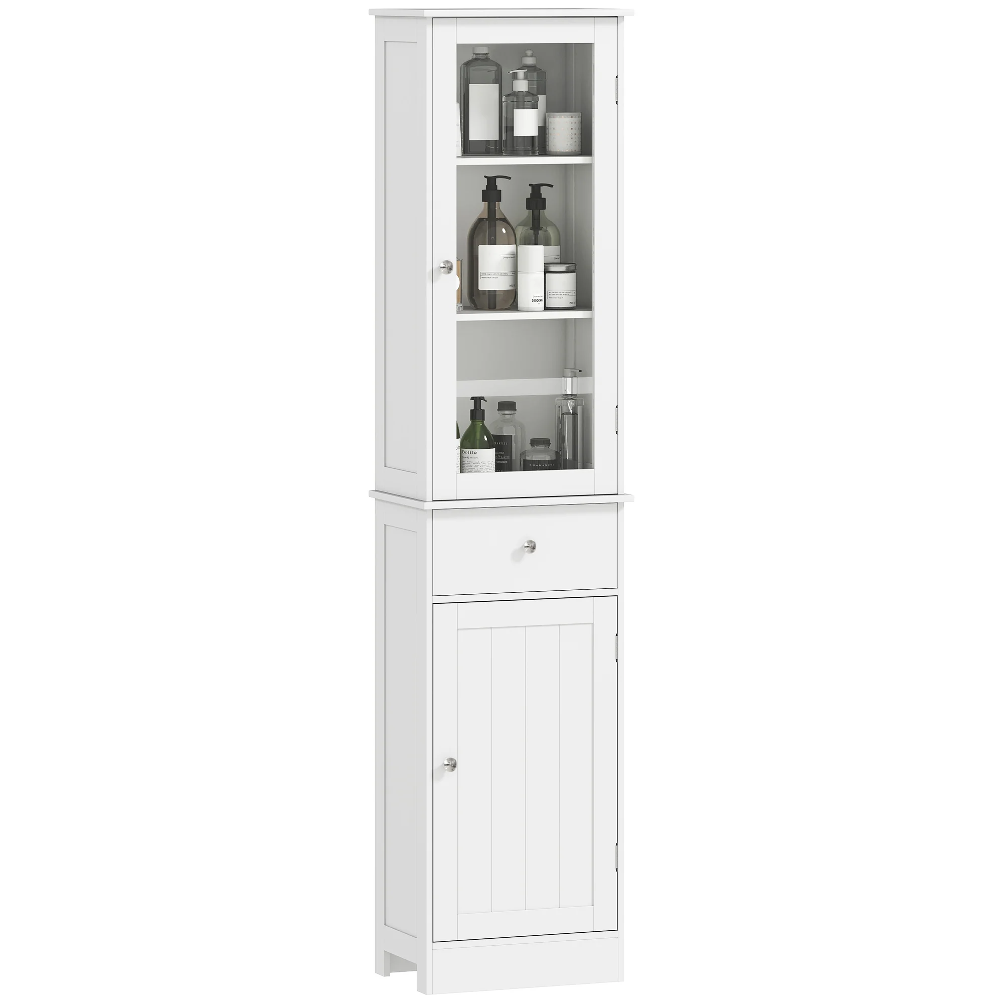 Meuble Colonne de Salle de Bain Placard Porte Acrylique 2 étagères Placard Porte 1 étagère tiroir MDF Blanc - Image 11