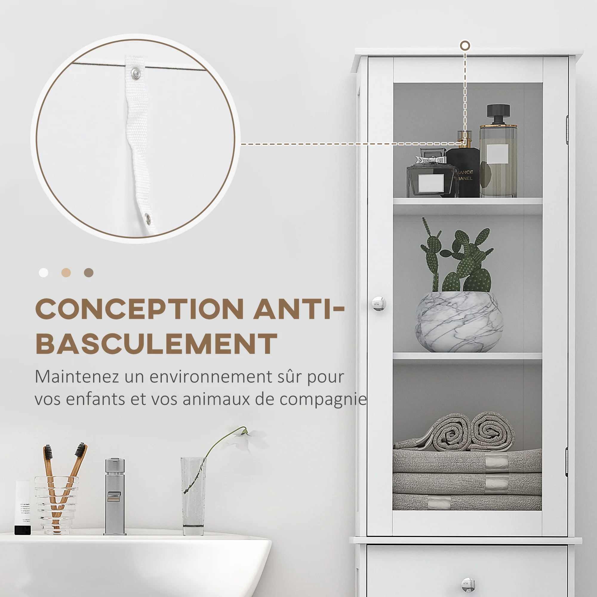 Meuble Colonne de Salle de Bain Placard Porte Acrylique 2 étagères Placard Porte 1 étagère tiroir MDF Blanc - Image 8