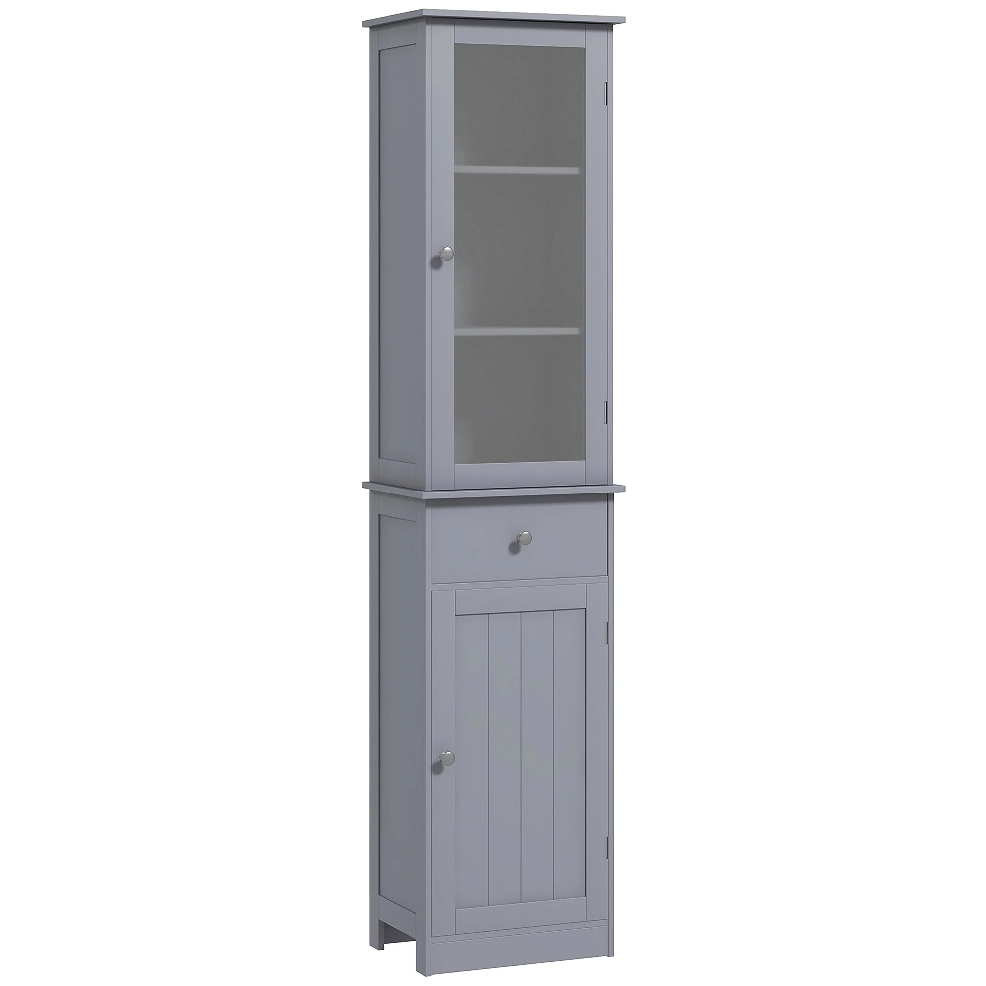 Meuble Colonne de Salle de Bain Placard Porte Acrylique 2 étagères Placard Porte 1 étagère tiroir MDF Gris - Image 11
