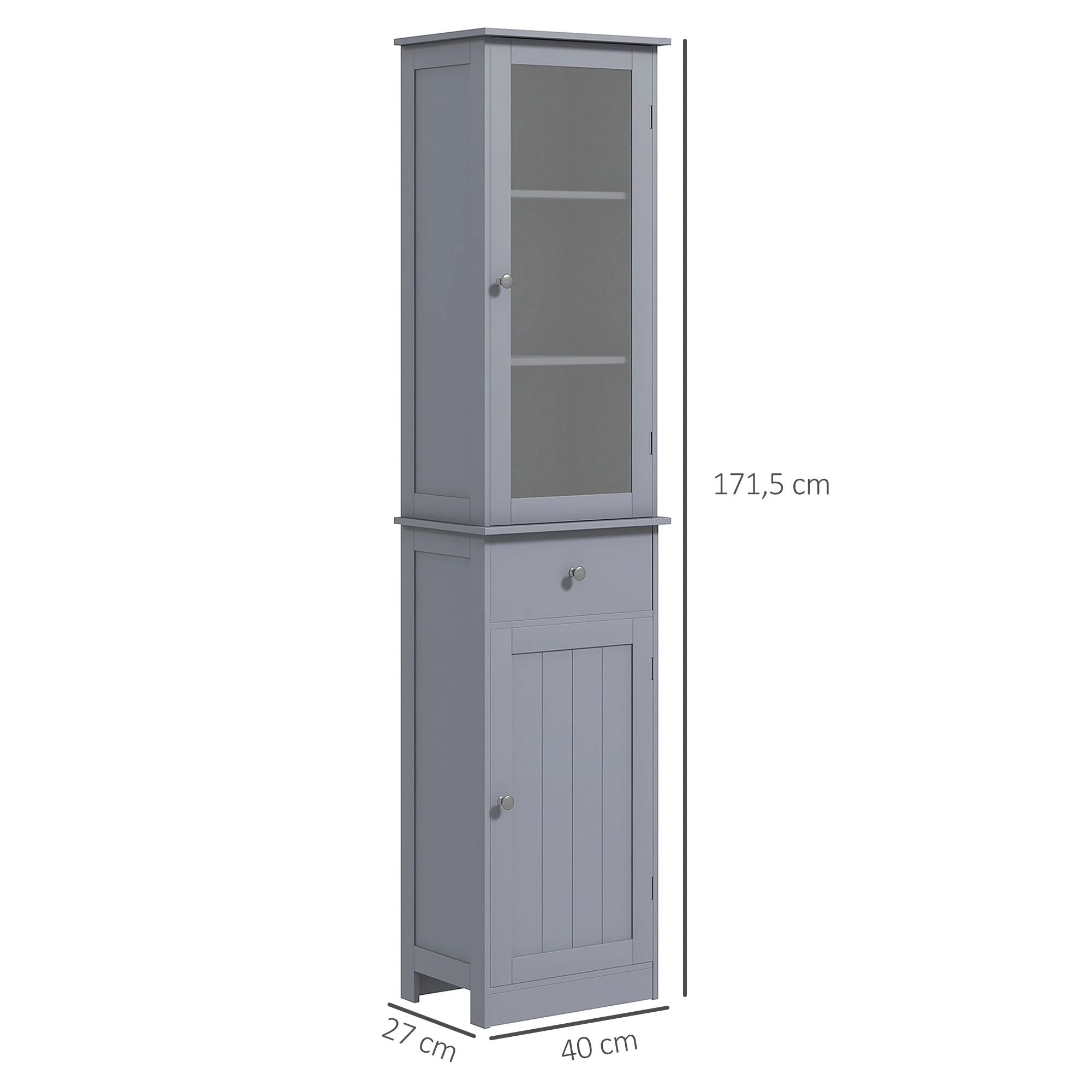 Meuble Colonne de Salle de Bain Placard Porte Acrylique 2 étagères Placard Porte 1 étagère tiroir MDF Gris - Image 4
