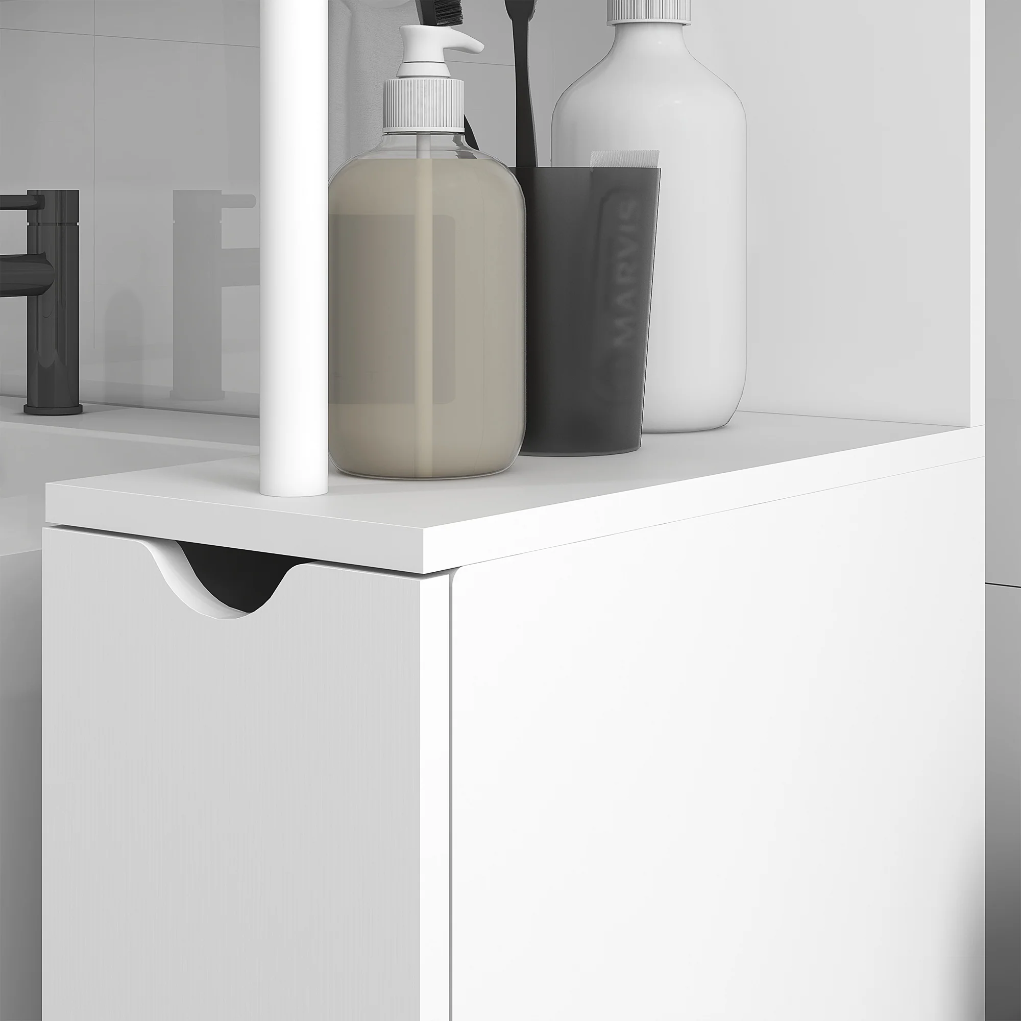 Meuble colonne salle de bain, armoire de salle de bain, avec tiroirs, étagères ouvertes, placard, 15 x 33 x 136,5 cm, blanc - Image 9