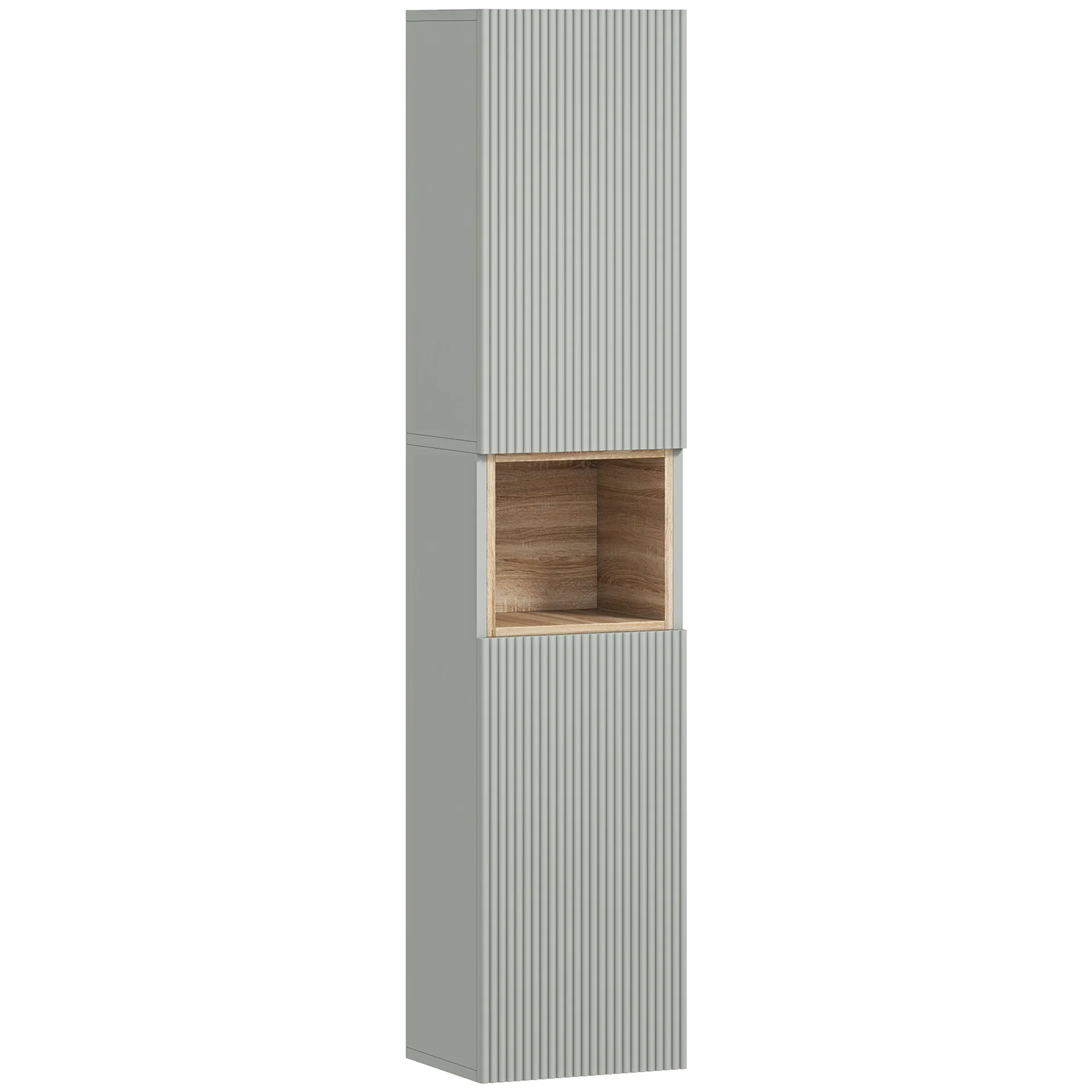 Meuble colonne salle de bain, meuble de rangement étroit avec 2 portes, compartiment ouvert et étagères réglables, pour toilette, petits espaces, 30 x 24 x 140 cm, vert - Image 2