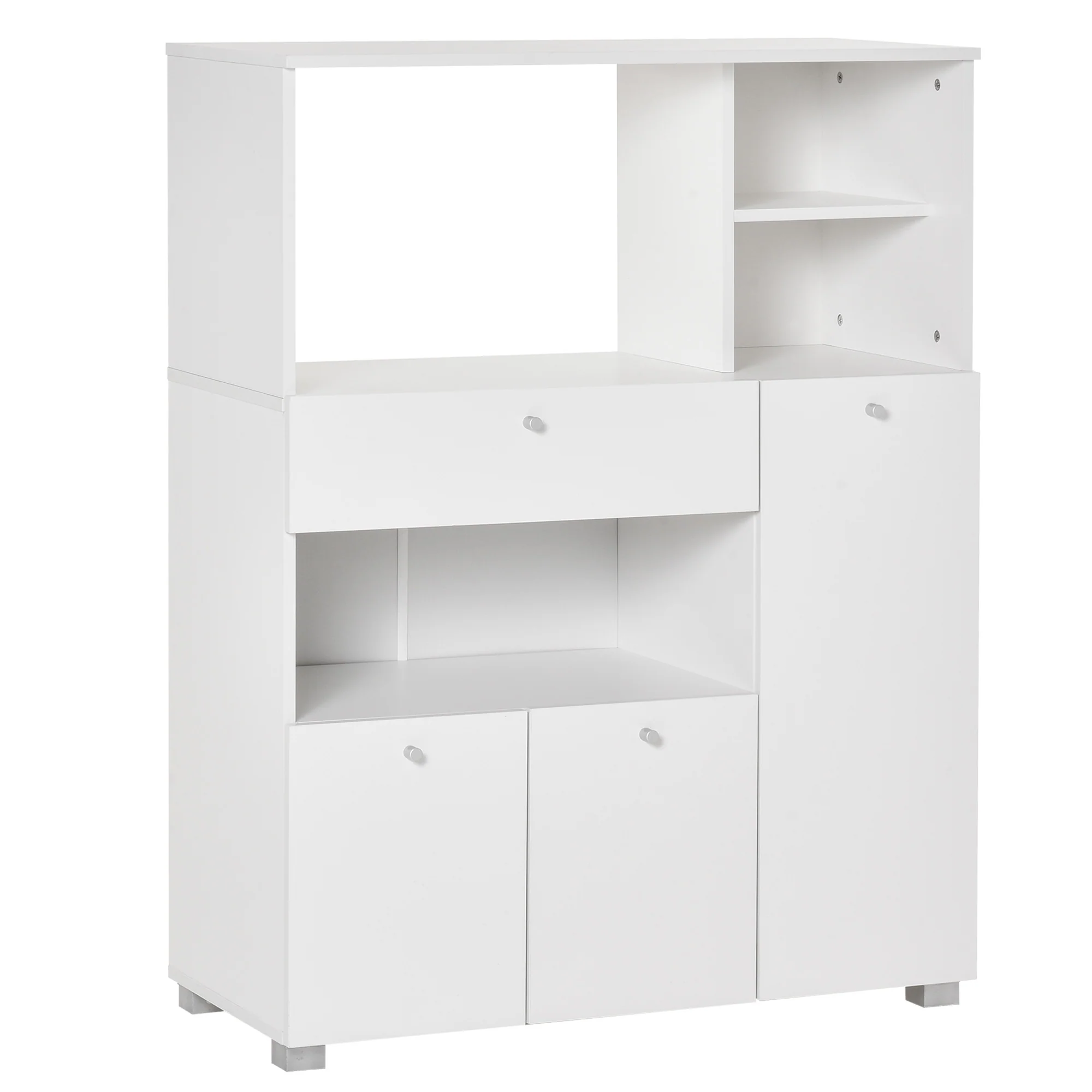 Meuble de micro-onde armoire cuisine meuble de rangement multi-rangements buffet avec 2 placards 4 niches tiroir coulissant dim. 90L x 40l x 120H cm en bois blanc