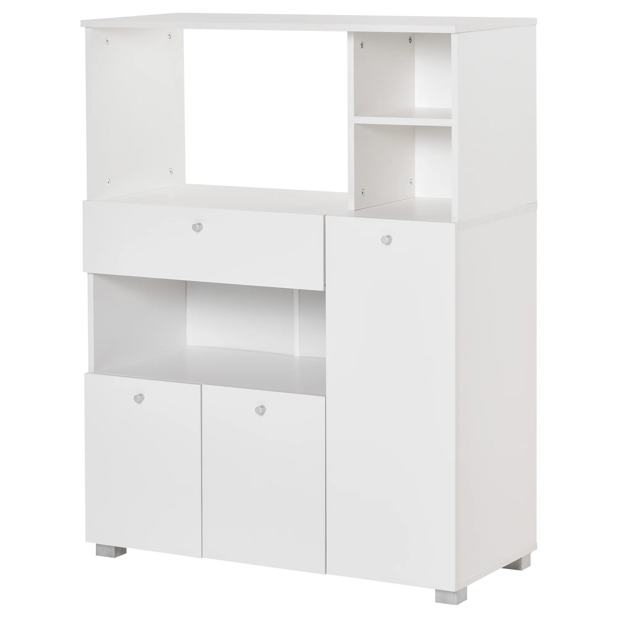Meuble de micro-onde armoire cuisine meuble de rangement multi-rangements buffet avec 2 placards 4 niches tiroir coulissant dim. 90L x 40l x 120H cm en bois blanc - Image 11