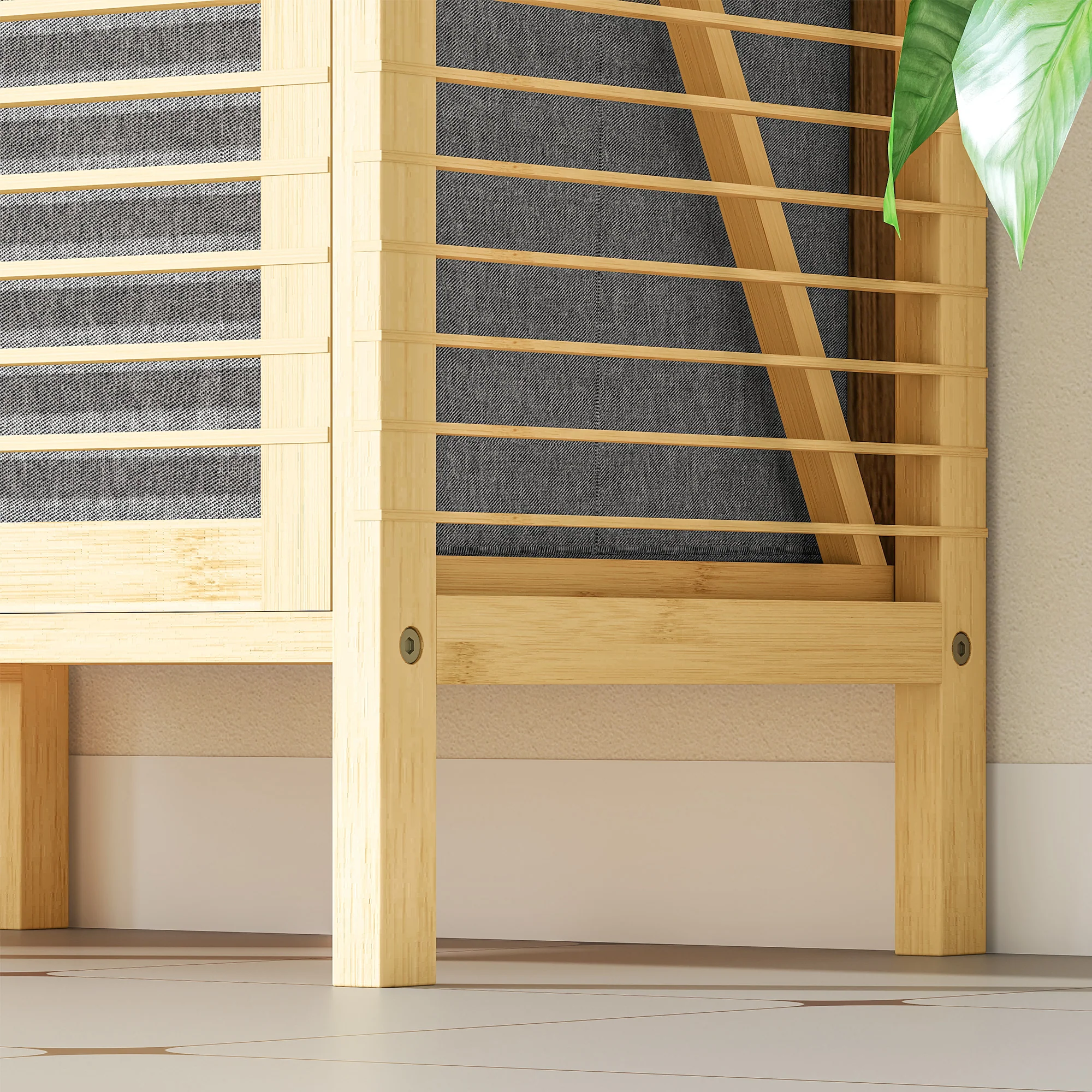 Meuble de rangement à linge en bambou, meuble de salle de bain avec étagère, panier à linge basculant, porte à lattes et sac de rangement amovible, 40 x 30 x 95 cm, effet bois naturel - Image 10
