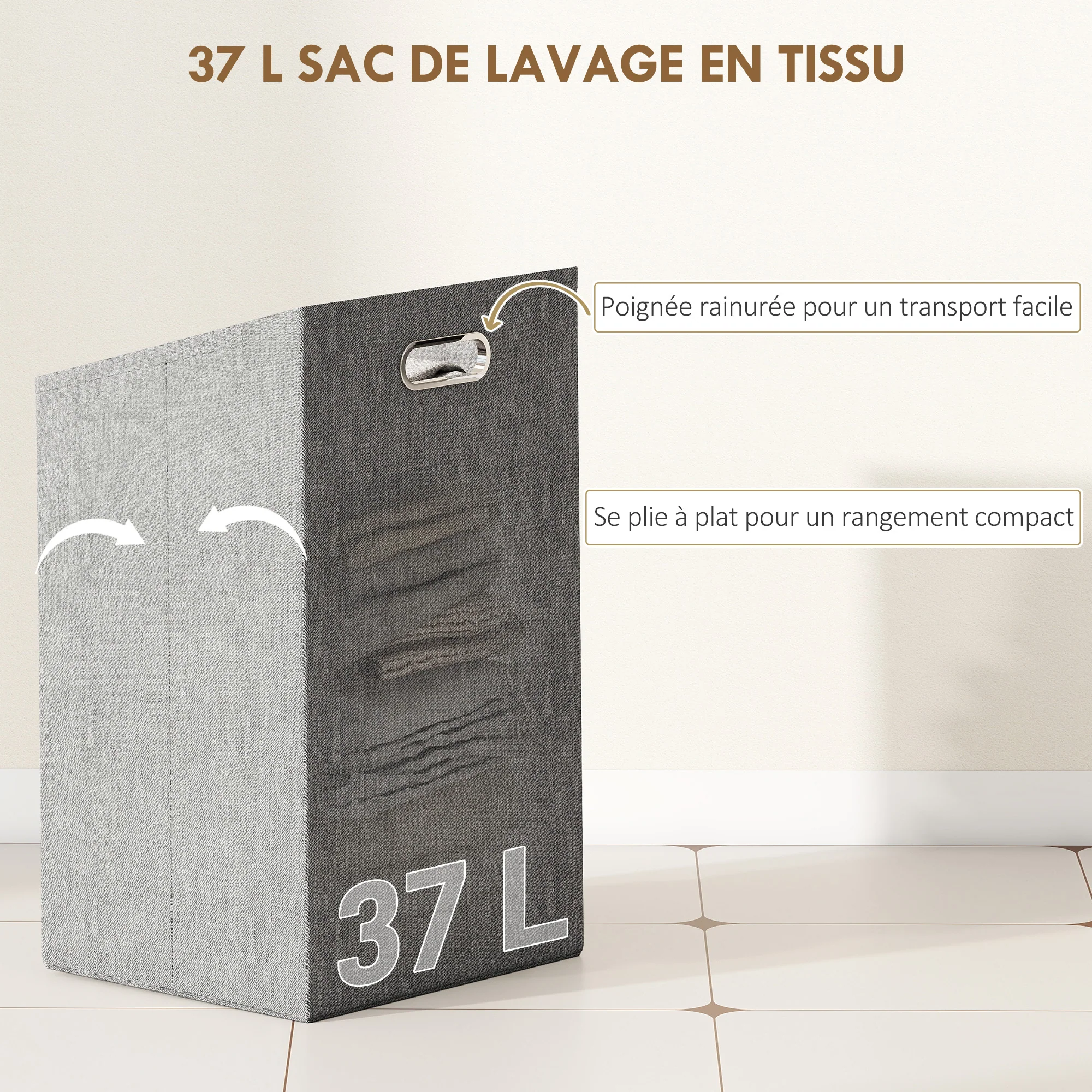 Meuble de rangement à linge en bambou, meuble de salle de bain avec étagère, panier à linge basculant, porte à lattes et sac de rangement amovible, 40 x 30 x 95 cm, effet bois naturel - Image 6