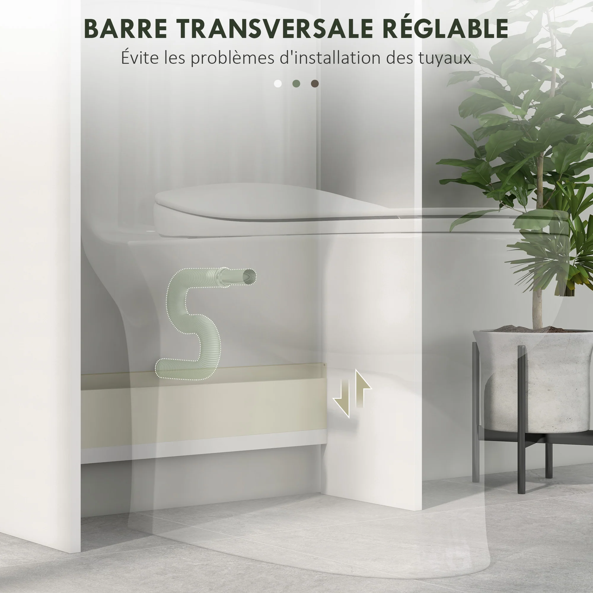 Meuble de rangement au-dessus des toilettes, meuble WC au-dessus des toilettes, meuble de salle de bain avec placard 2 portes et étagère ouverte 58,5L x 23l x 170H cm en bois - blanc - Image 8