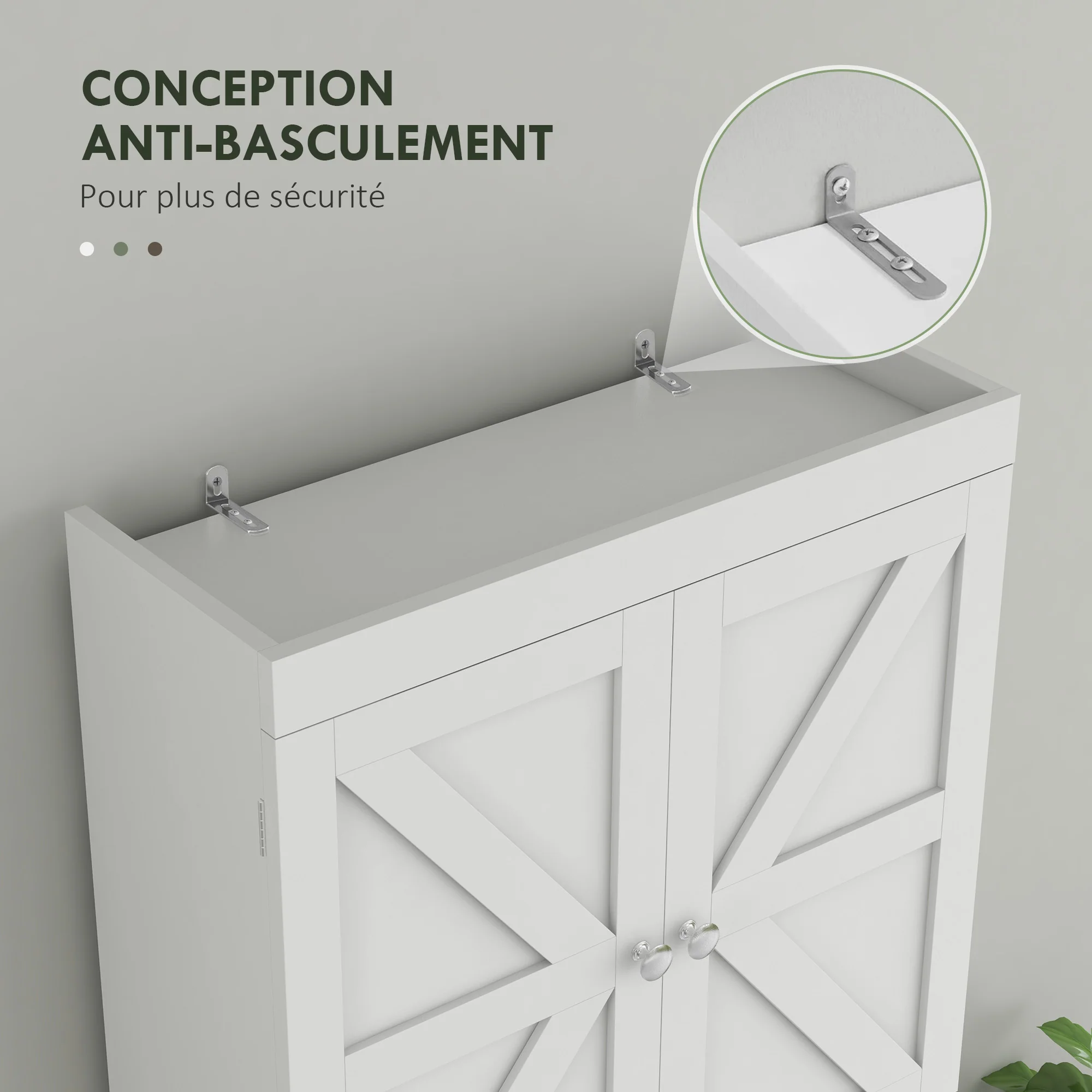 Meuble de rangement au-dessus des toilettes, meuble WC au-dessus des toilettes, meuble de salle de bain avec placard 2 portes et étagère ouverte 58,5L x 23l x 170H cm en bois - blanc - Image 9
