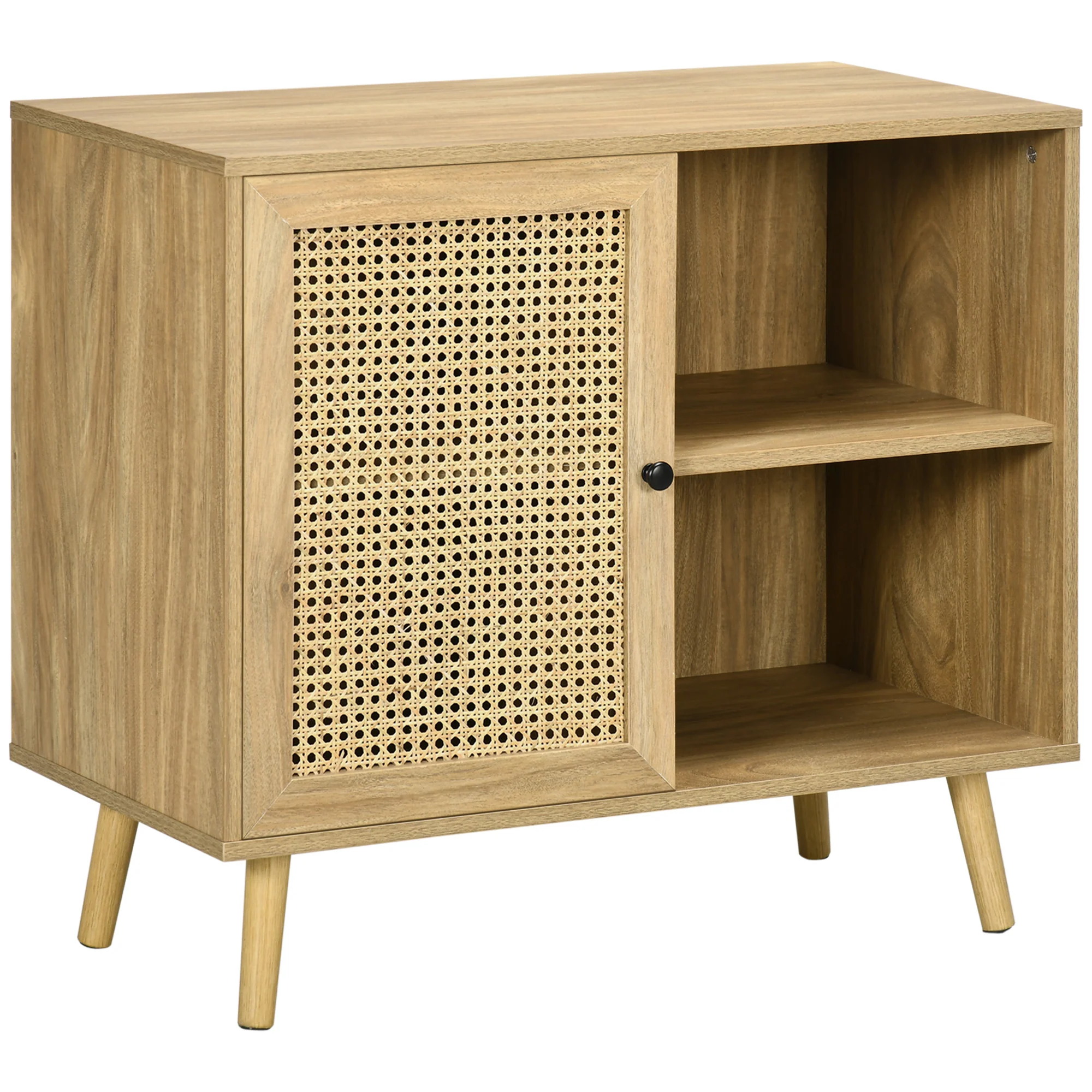 Meuble de rangement buffet 1 porte cannage effet bois - dim. 80L x 39l x 70H cm - Image 11