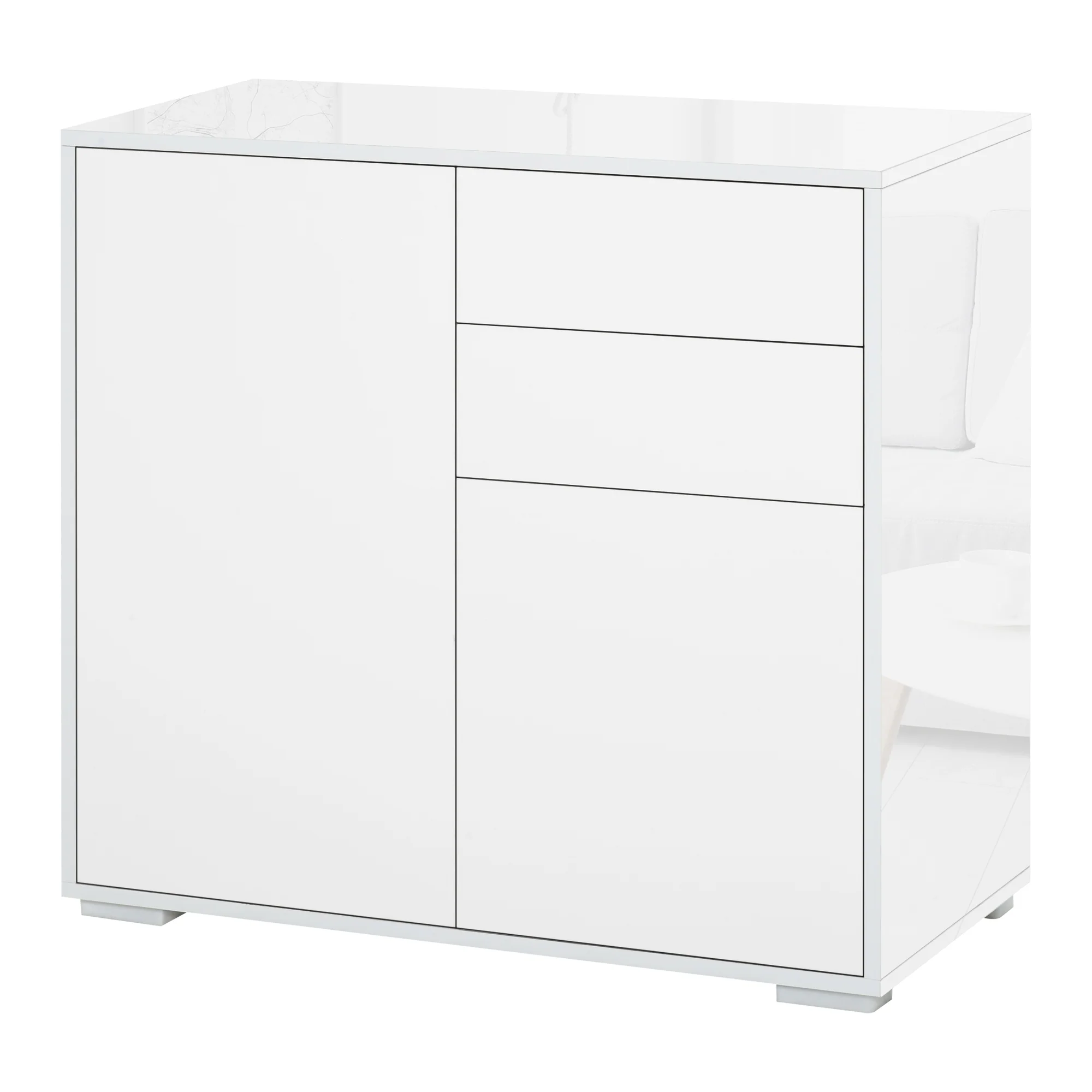 Meuble de rangement buffet commode armoire de rangement avec 2 tiroirs et 2 placards à portes, étagères réglables, pour salon, cuisine, chambre, 79 x 36 x 74 cm blanc - Image 10