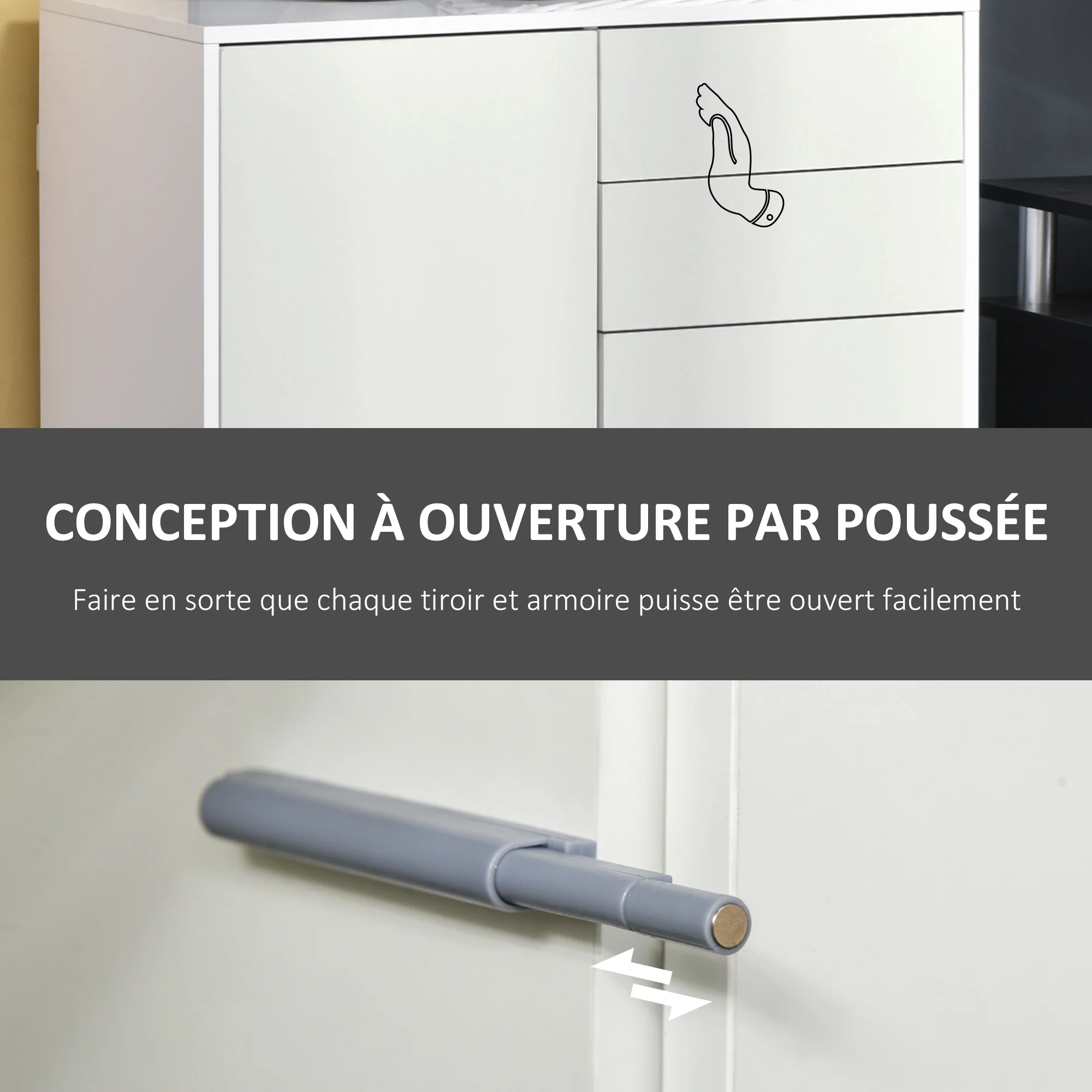Meuble de rangement buffet commode armoire de rangement avec 2 tiroirs et 2 placards à portes, étagères réglables, pour salon, cuisine, chambre, 79 x 36 x 74 cm blanc - Image 7