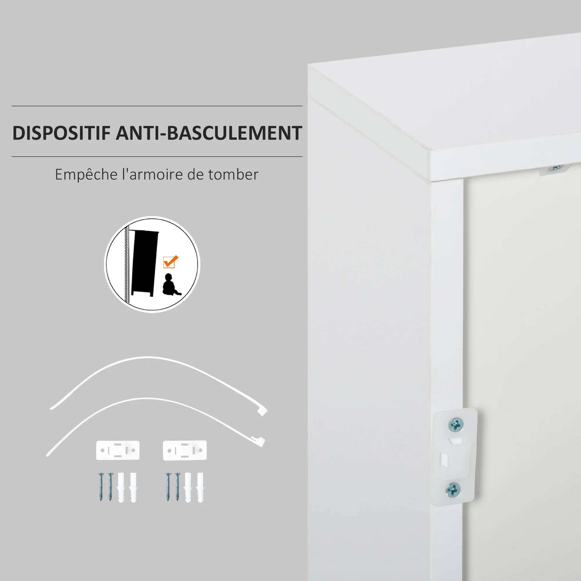 Meuble de rangement buffet commode armoire de rangement avec 2 tiroirs et 2 placards à portes, étagères réglables, pour salon, cuisine, chambre, 79 x 36 x 74 cm blanc - Image 8