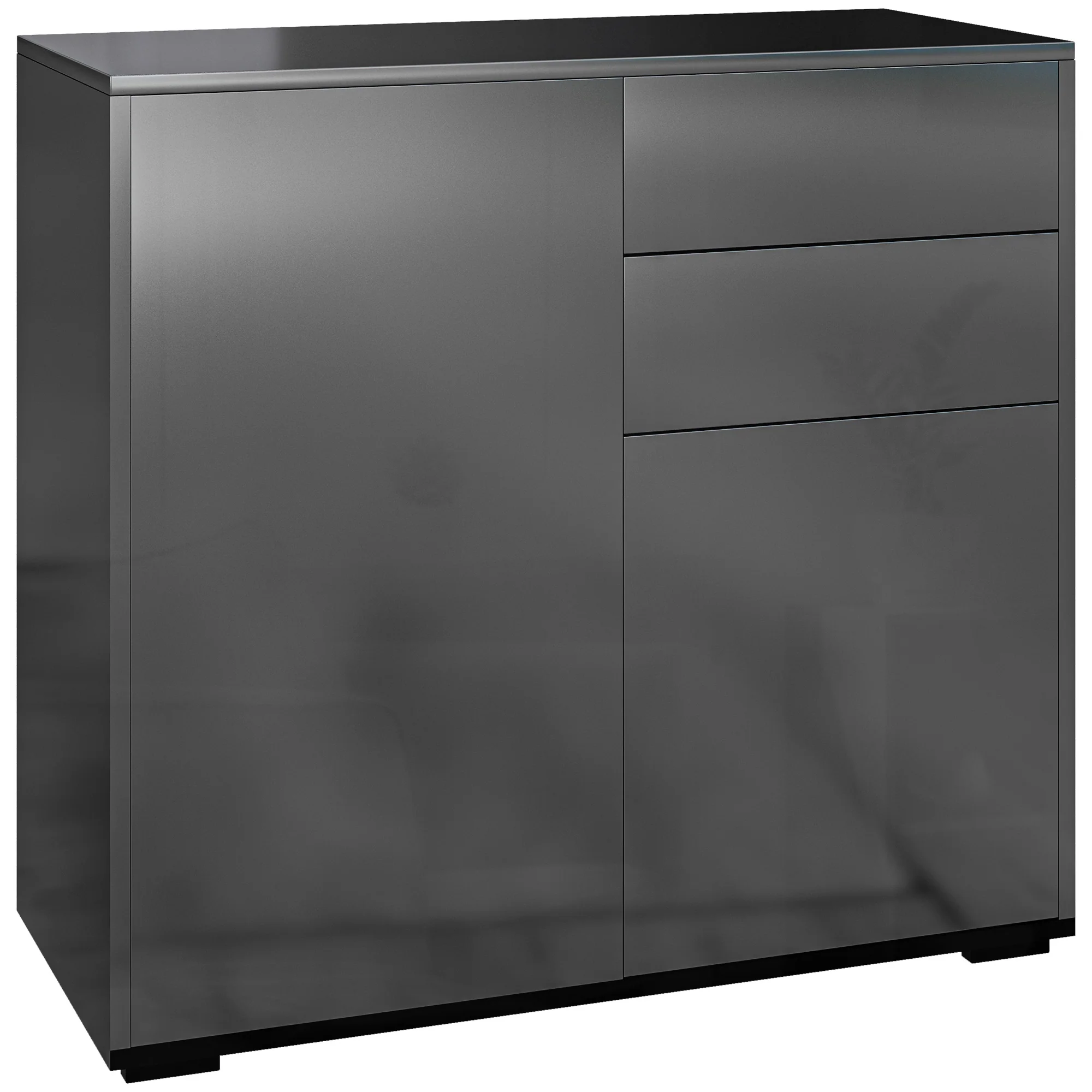 Meuble de rangement buffet commode armoire de rangement avec 2 tiroirs et 2 placards à portes, étagères réglables, pour salon, cuisine, chambre, 79 x 36 x 74 cm noir brillant - Image 11