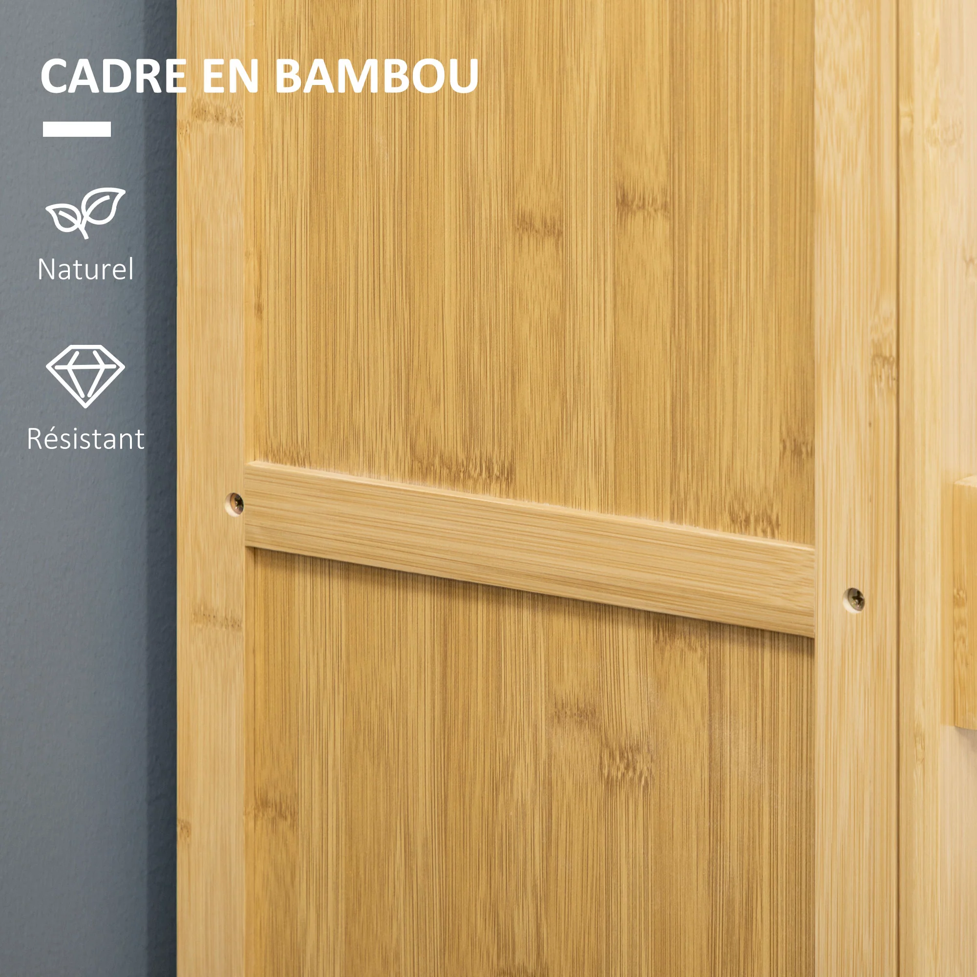 Meuble de rangement en bambou armoire de rangement avec 4 niveaux et porte design à lamelles pour salle de bain chambre salon 40 x 30 x 140 cm - Image 6