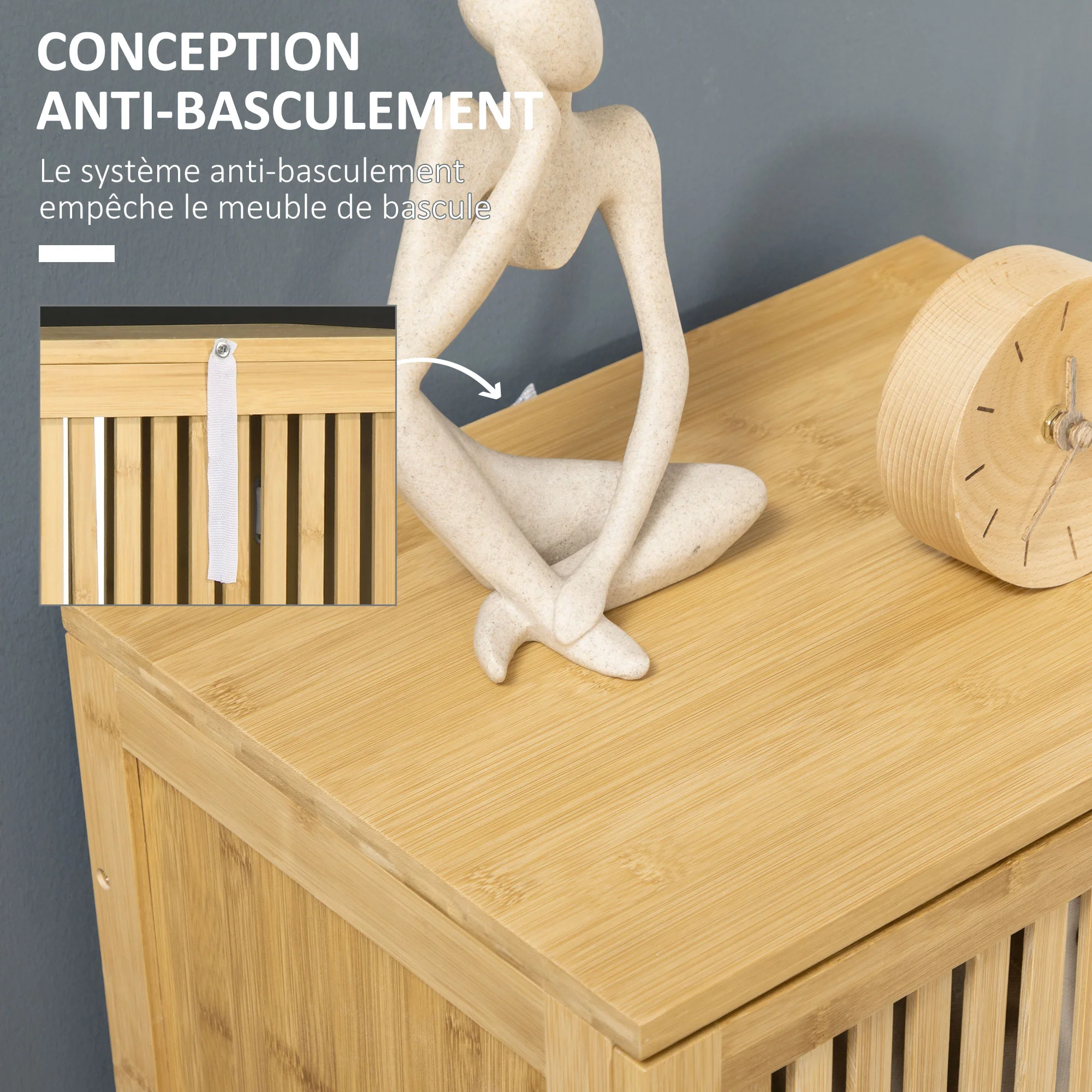Meuble de rangement en bambou armoire de rangement avec 4 niveaux et porte design à lamelles pour salle de bain chambre salon 40 x 30 x 140 cm - Image 8