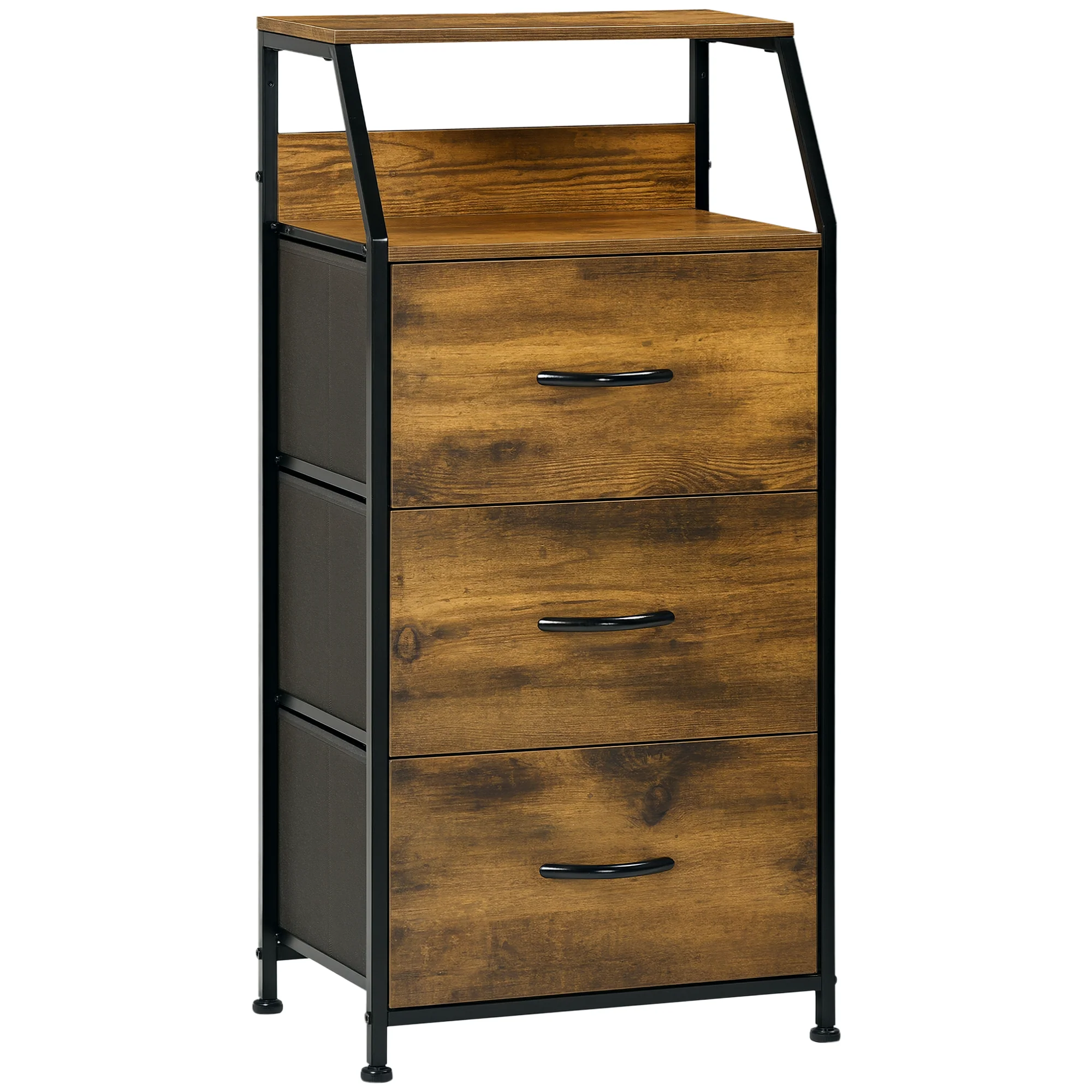 Meuble de rangement style industriel commode 3 tiroirs en tissu amovibles et 2 étagères - 44 x 29 x 92 cm - bois et métal - Image 11