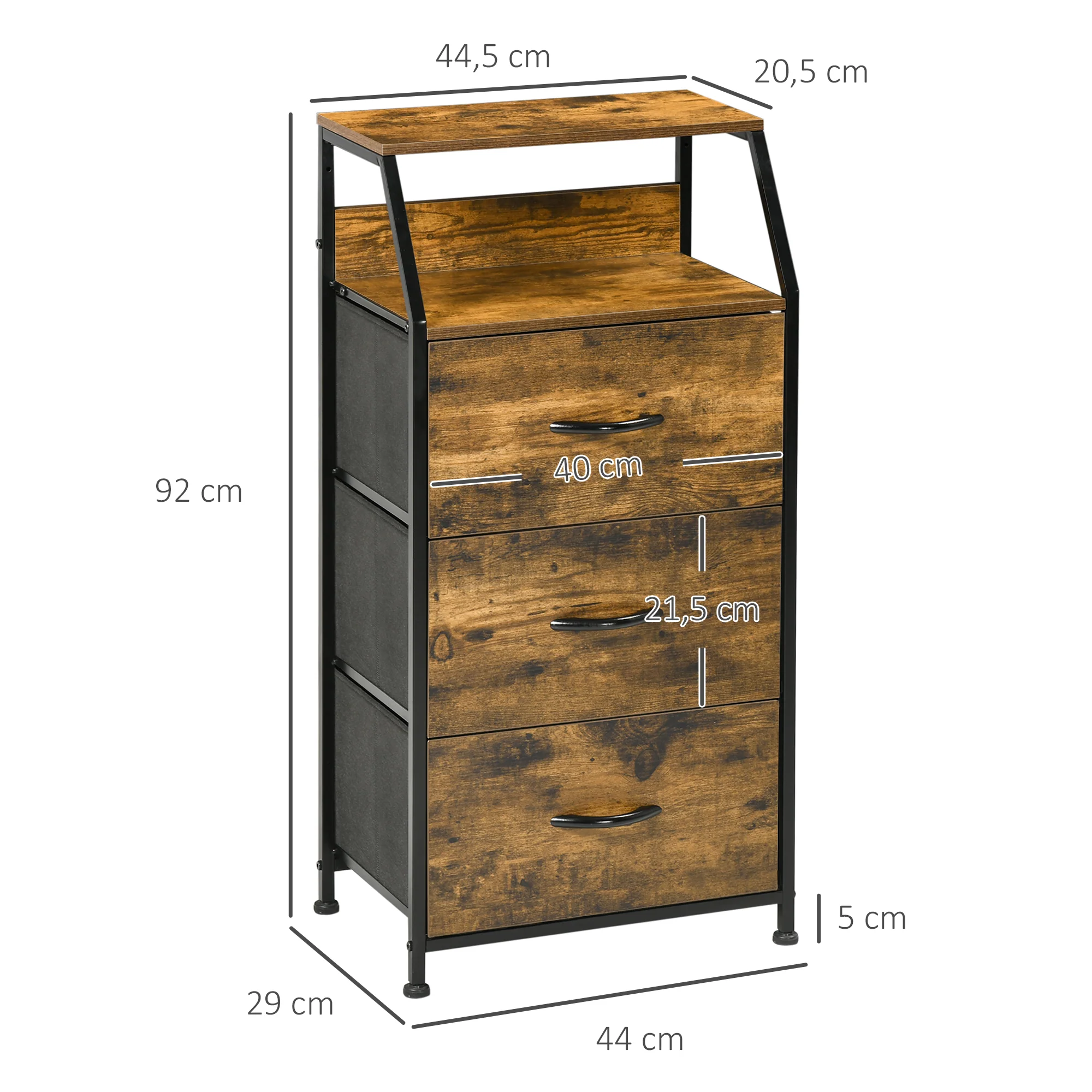 Meuble de rangement style industriel commode 3 tiroirs en tissu amovibles et 2 étagères - 44 x 29 x 92 cm - bois et métal - Image 4