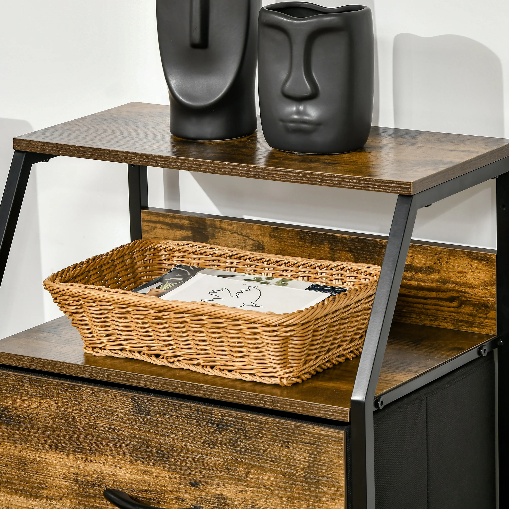 Meuble de rangement style industriel commode 3 tiroirs en tissu amovibles et 2 étagères - 44 x 29 x 92 cm - bois et métal - Image 9