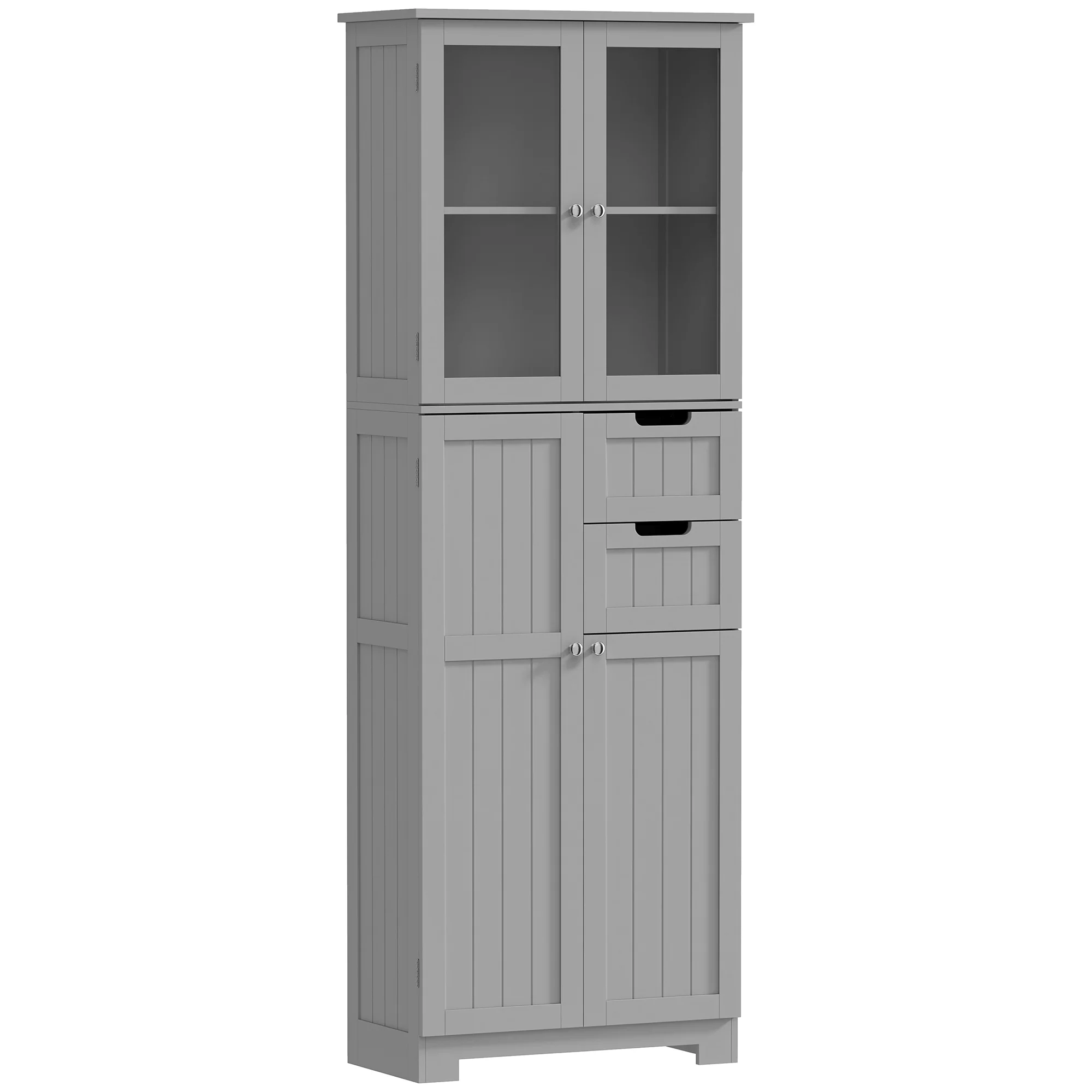 Meuble de salle de bain haut, meuble de rangement, colonne salle de bain avec 4 portes dont 2 vitrées, 2 tiroirs et étagères réglables, style moderne, pour salon, chambre, 60x30x170cm, blanc - Image 2