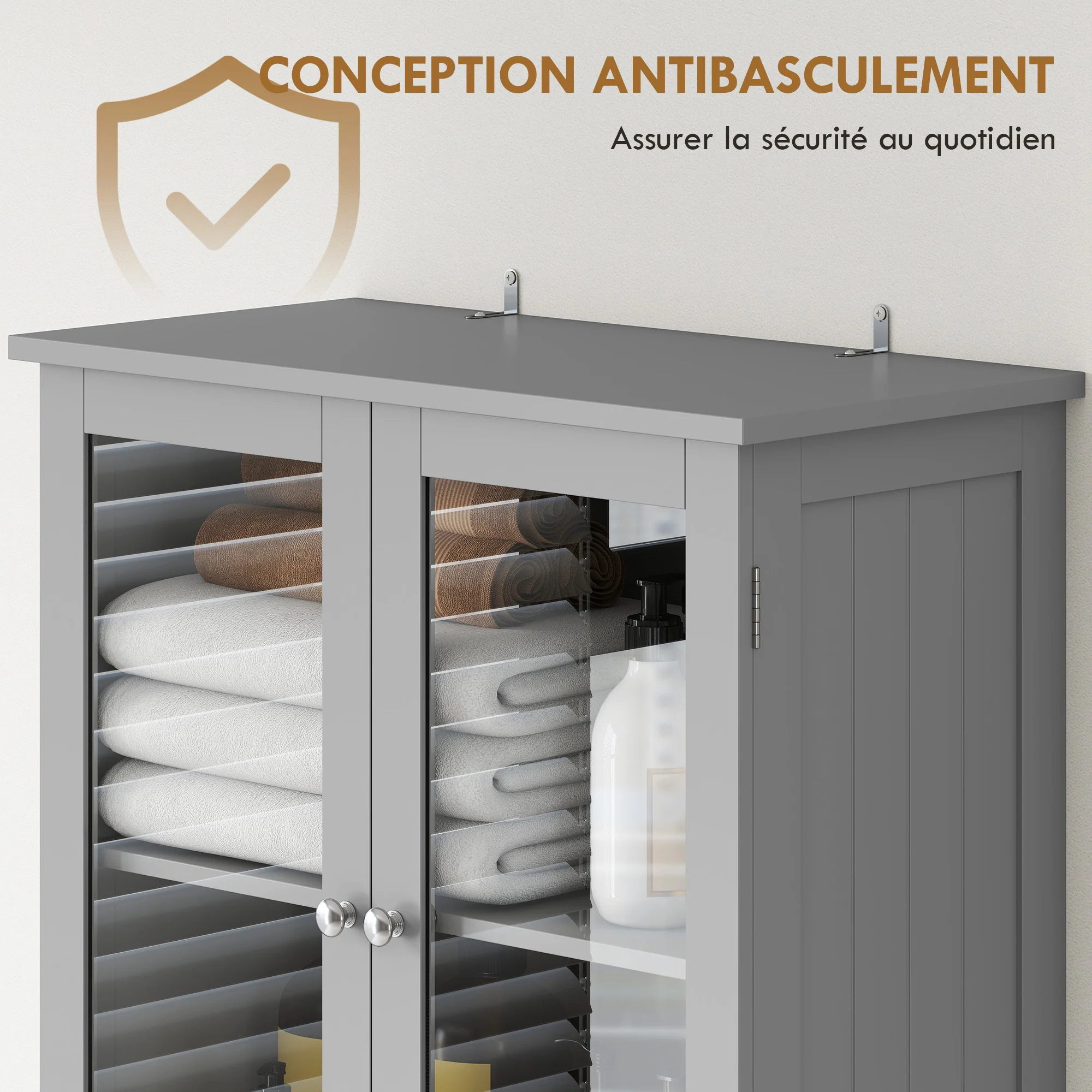 Meuble de salle de bain haut, meuble de rangement, colonne salle de bain avec 4 portes dont 2 vitrées, 2 tiroirs et étagères réglables, style moderne, pour salon, chambre, 60x30x170cm, blanc - Image 8